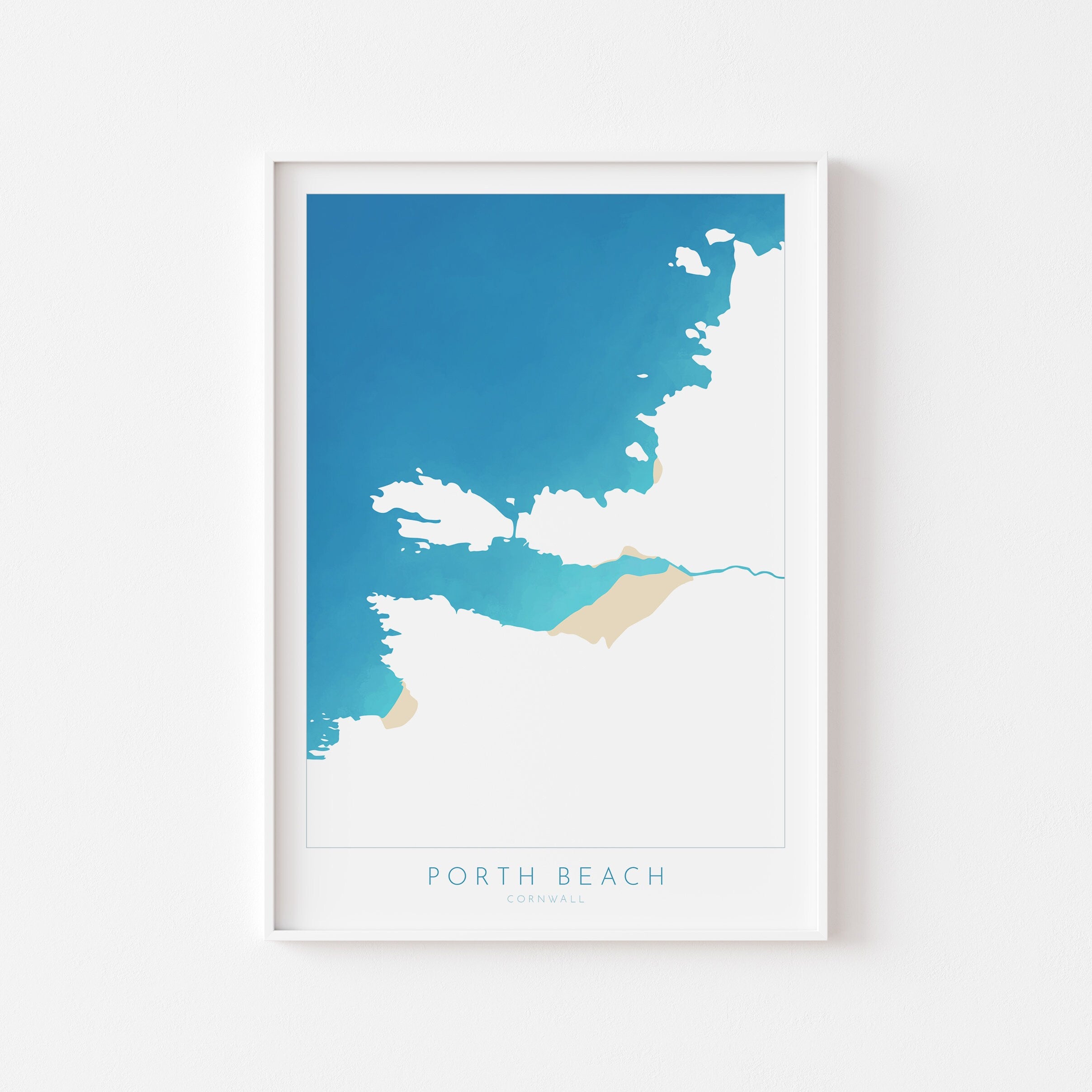 Porth Beach Art - Newquay Beach Print, Newquay Map, Cornwall Art, Cornwall Beach Art, Cornwall Coast, Porth Beach Map