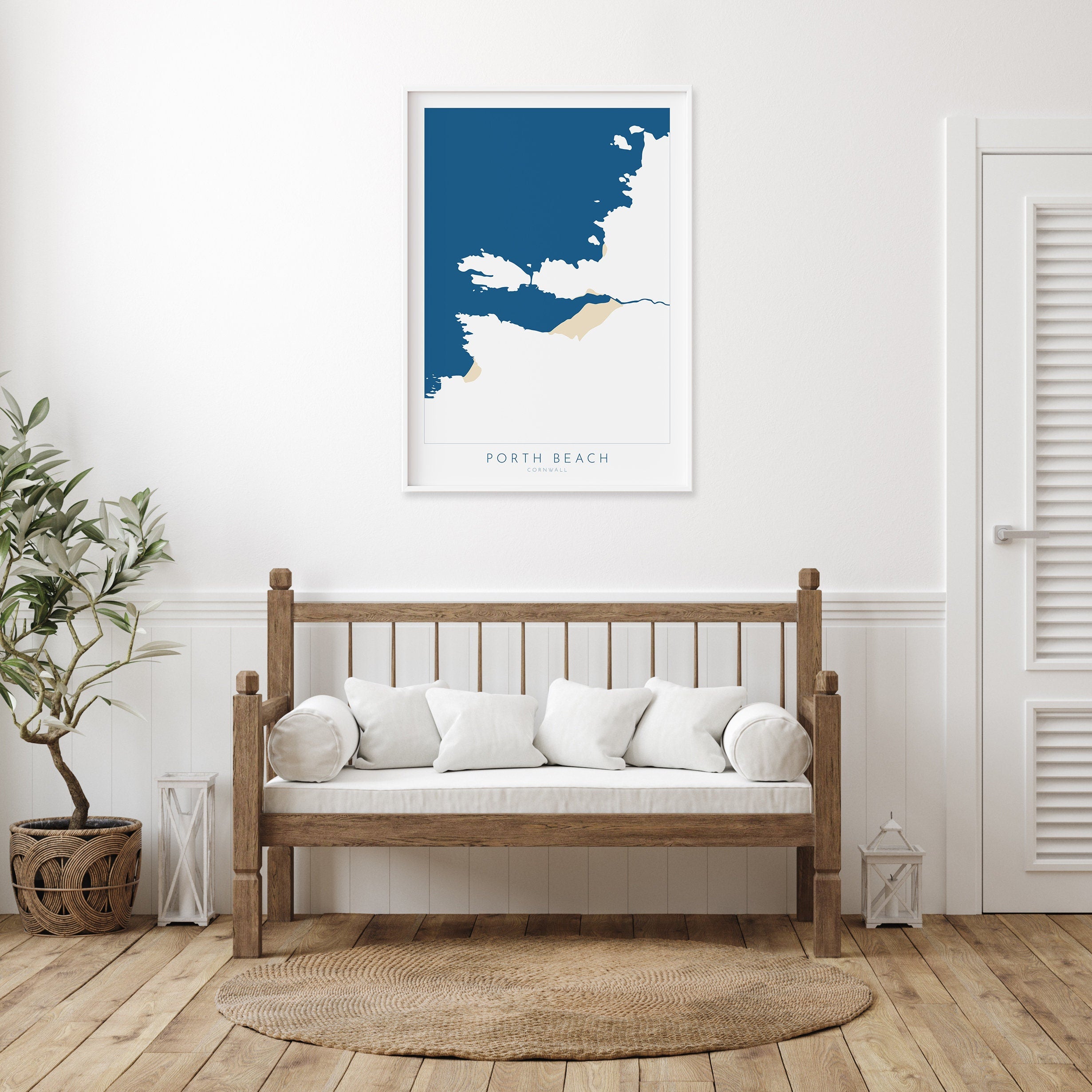 Porth Beach Art - Newquay Beach Print, Newquay Map, Cornwall Art, Cornwall Beach Art, Cornwall Coast, Porth Beach Map