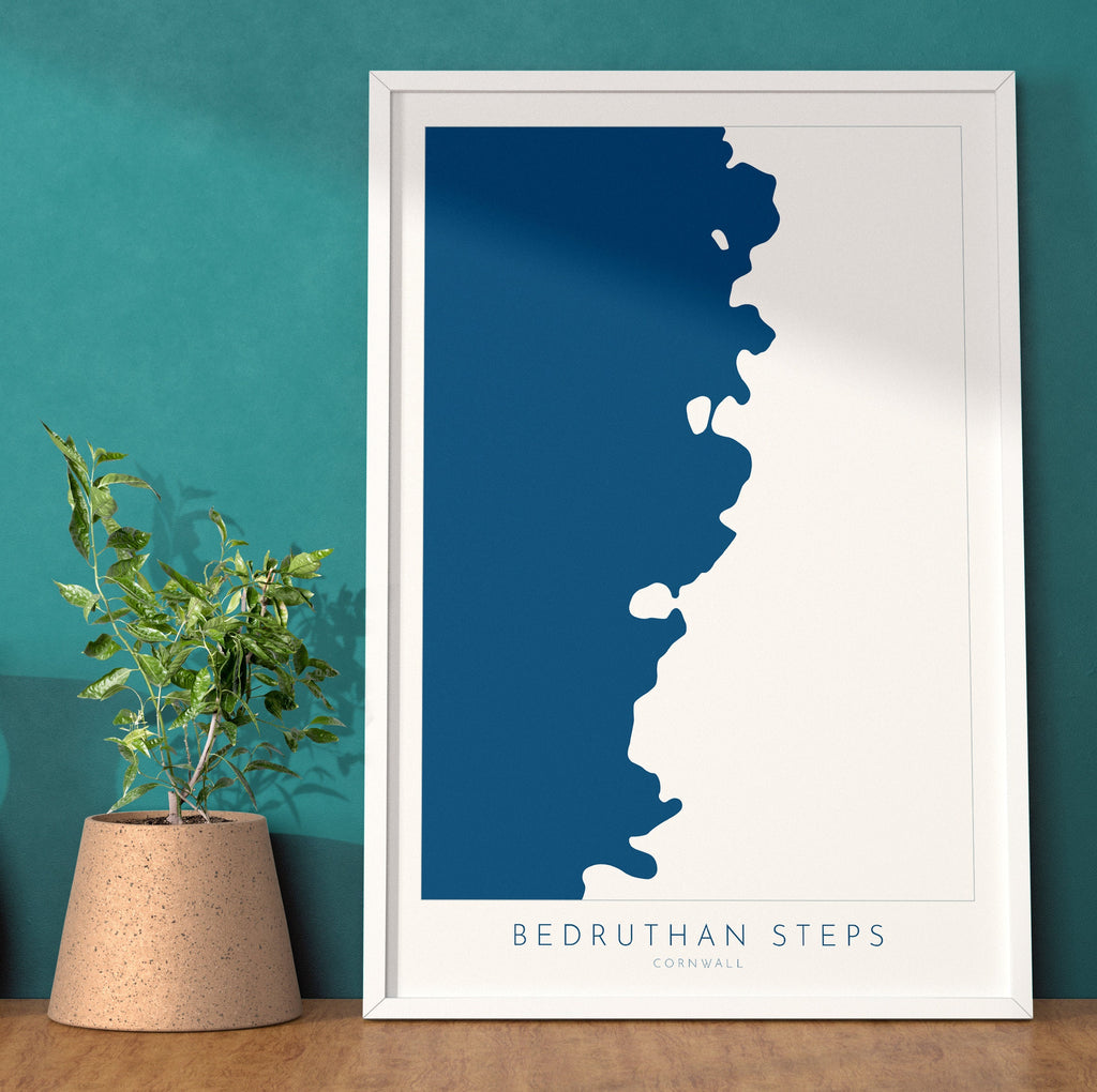 Bedruthan Steps Map Art - Cornwall Map Art, Bedruthan Beach Map, Cornwall Coast Map, Cornwall Beach Print, Mawgan Porth Art