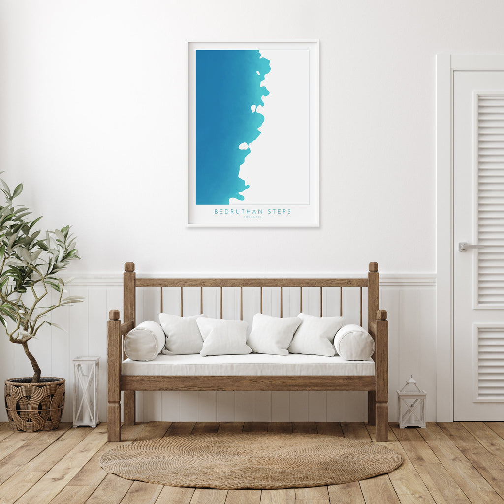 Bedruthan Steps Map Art - Cornwall Map Art, Bedruthan Beach Map, Cornwall Coast Map, Cornwall Beach Print, Mawgan Porth Art
