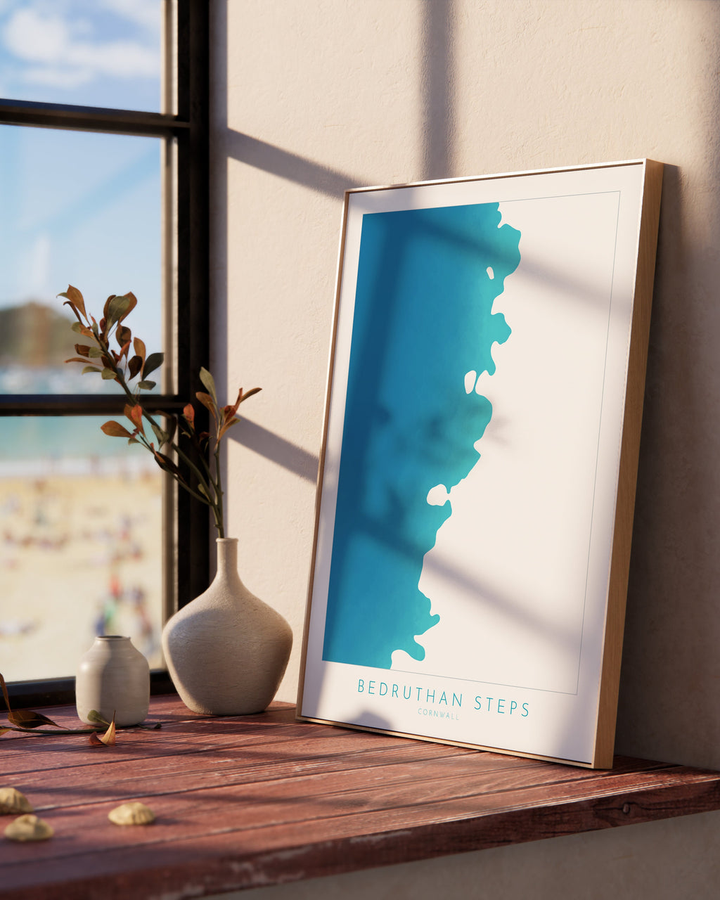 Bedruthan Steps Map Art - Cornwall Map Art, Bedruthan Beach Map, Cornwall Coast Map, Cornwall Beach Print, Mawgan Porth Art