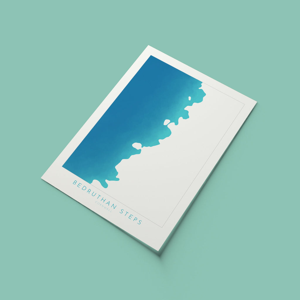 Bedruthan Steps Map Art - Cornwall Map Art, Bedruthan Beach Map, Cornwall Coast Map, Cornwall Beach Print, Mawgan Porth Art