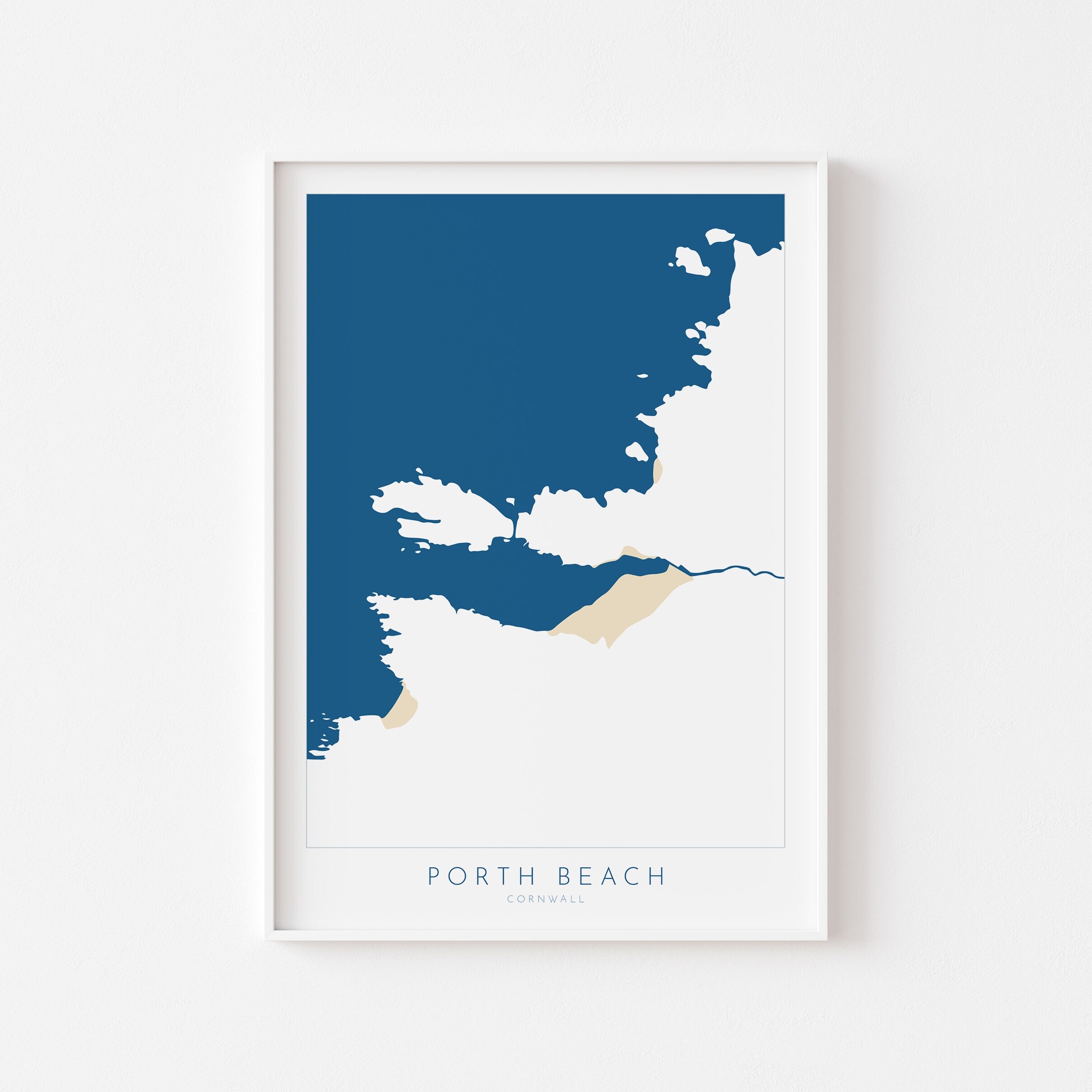 Porth Beach Art - Newquay Beach Print, Newquay Map, Cornwall Art, Cornwall Beach Art, Cornwall Coast, Porth Beach Map