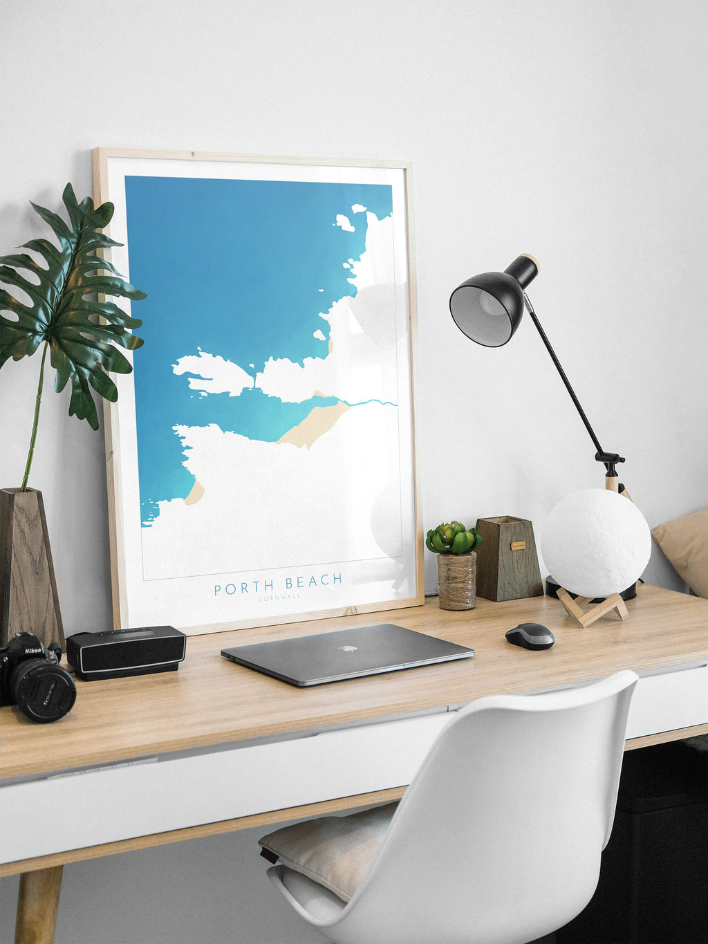 Porth Beach Art - Newquay Beach Print, Newquay Map, Cornwall Art, Cornwall Beach Art, Cornwall Coast, Porth Beach Map