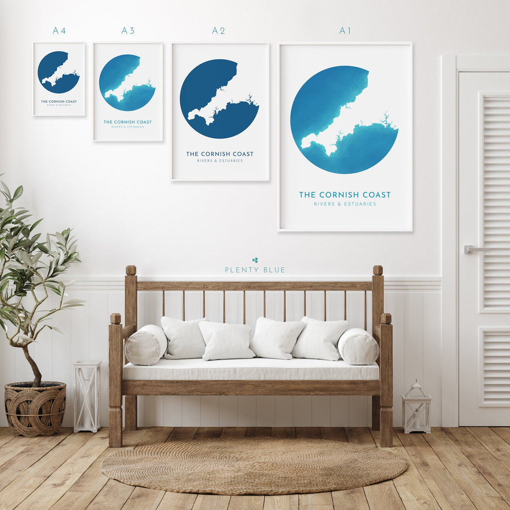 Cornwall Map - Cornish Coastline Art, Cornwall Art, Cornwall Rivers, Cornwall Coast, River Tamar, River Fal, Camel Estuary