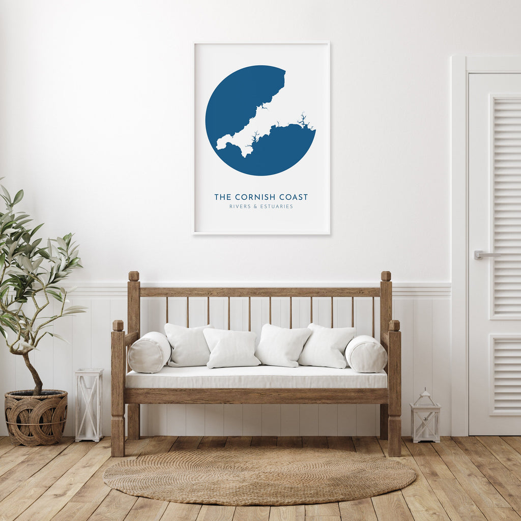 Cornwall Map - Cornish Coastline Art, Cornwall Art, Cornwall Rivers, Cornwall Coast, River Tamar, River Fal, Camel Estuary