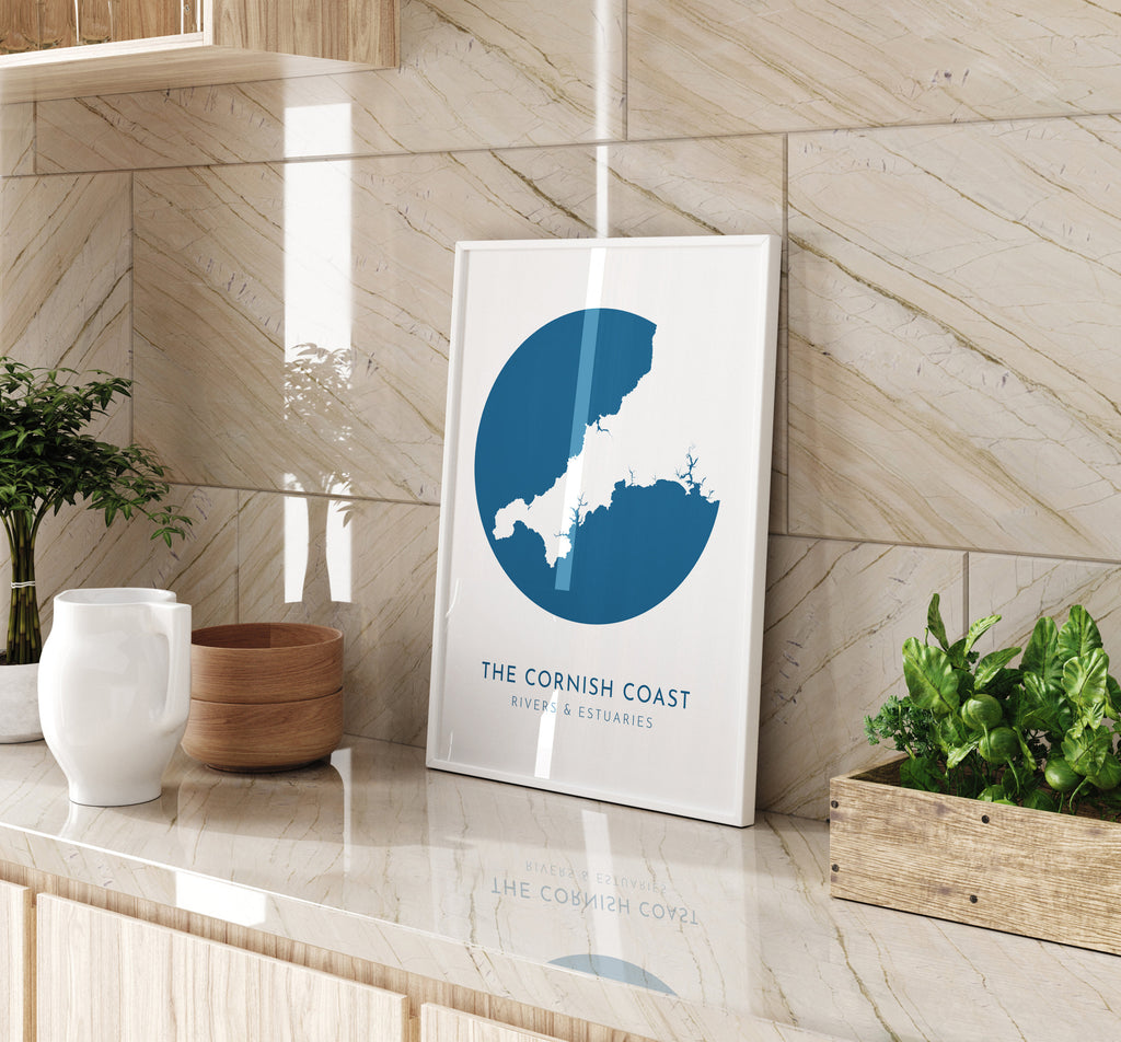 Cornwall Map - Cornish Coastline Art, Cornwall Art, Cornwall Rivers, Cornwall Coast, River Tamar, River Fal, Camel Estuary