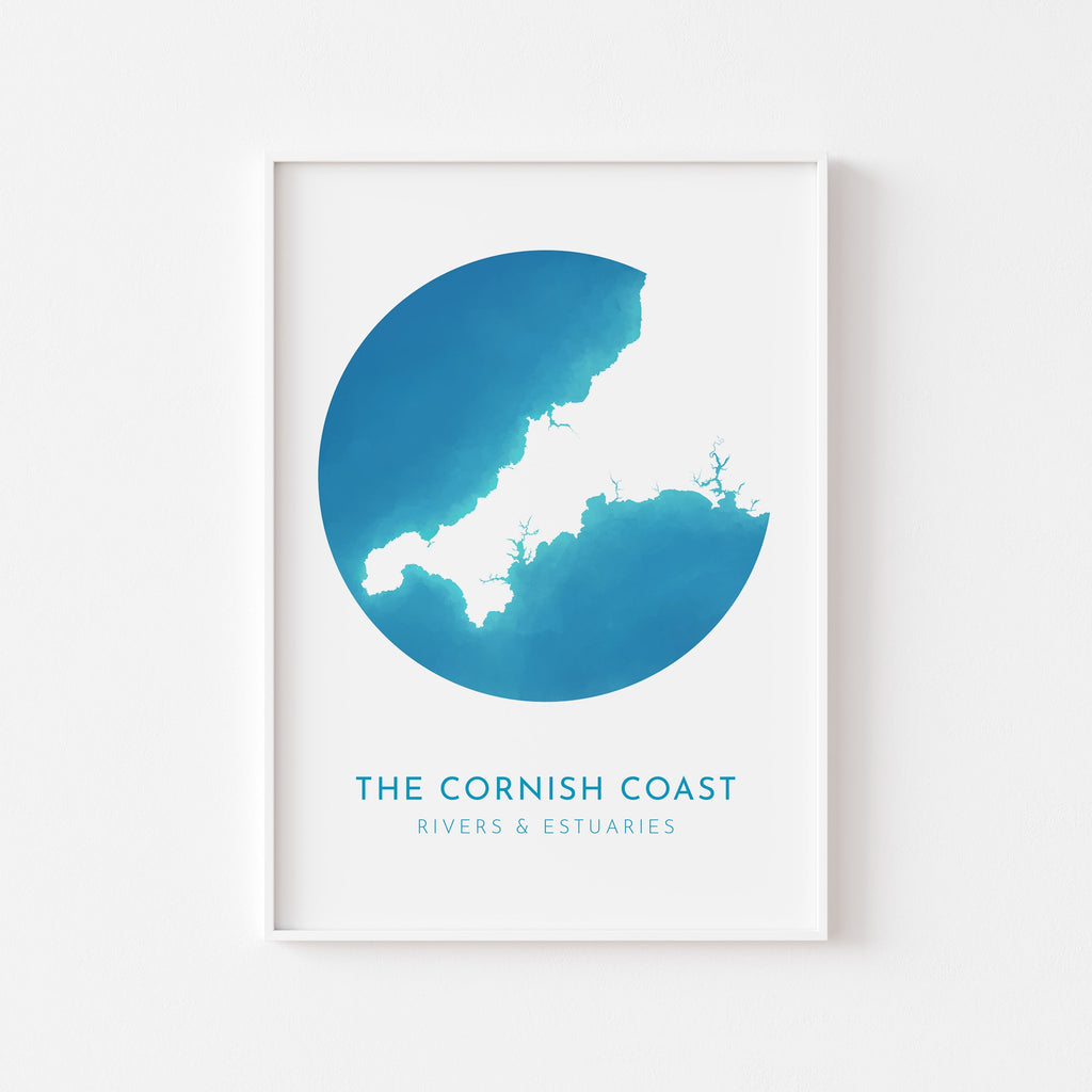 Cornwall Map - Cornish Coastline Art, Cornwall Art, Cornwall Rivers, Cornwall Coast, River Tamar, River Fal, Camel Estuary