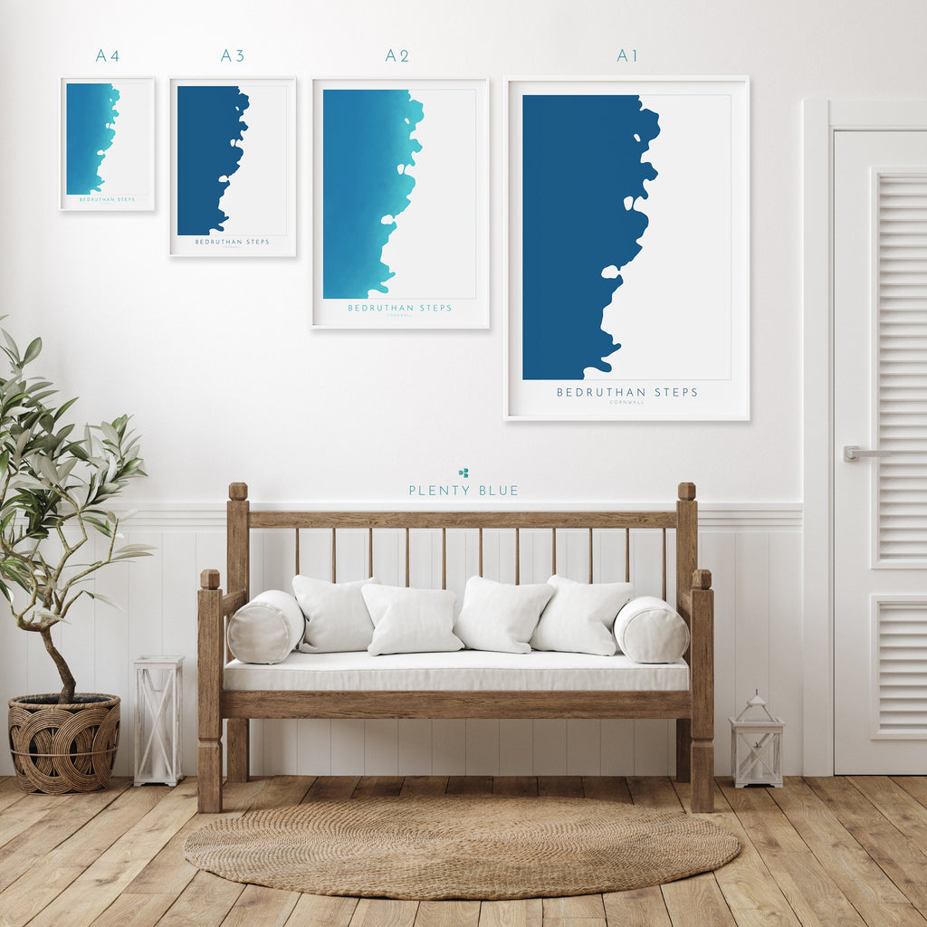 Bedruthan Steps Map Art - Cornwall Map Art, Bedruthan Beach Map, Cornwall Coast Map, Cornwall Beach Print, Mawgan Porth Art