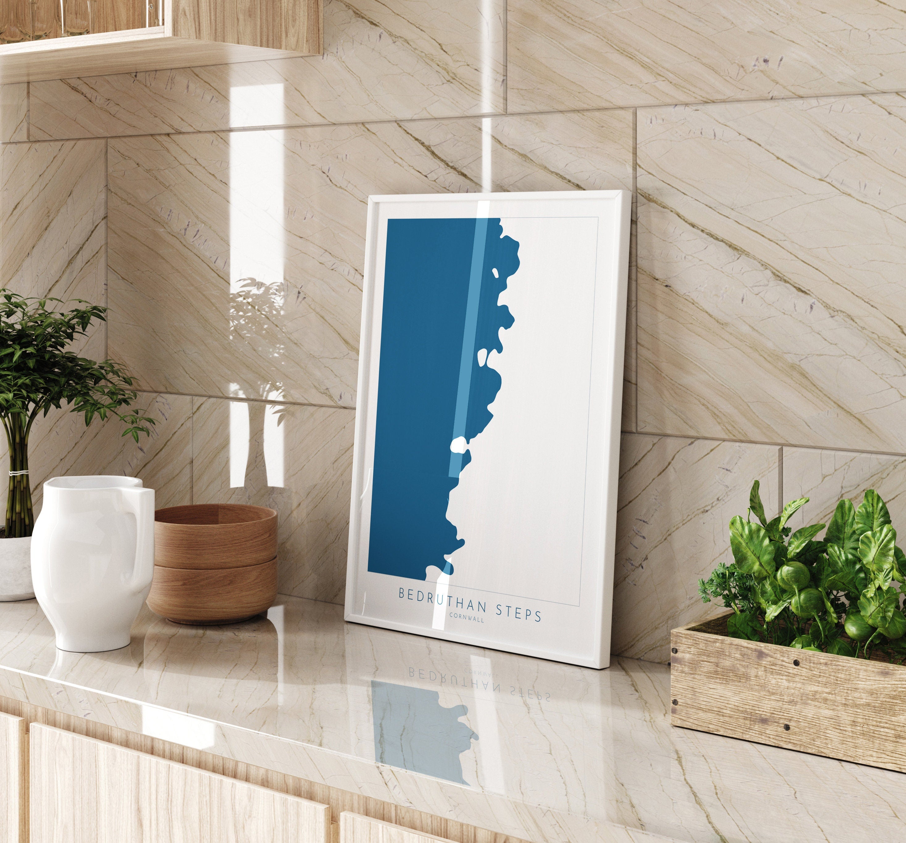 Bedruthan Steps Map Art - Cornwall Map Art, Bedruthan Beach Map, Cornwall Coast Map, Cornwall Beach Print, Mawgan Porth Art