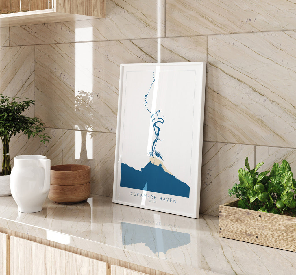 Cuckmere Haven Art - Cuckmere Haven Map, Cuckmere River Map, Seven Sisters, Sussex Coast, Sussex Map, Seaford Map, Travel Print, Sussex Art