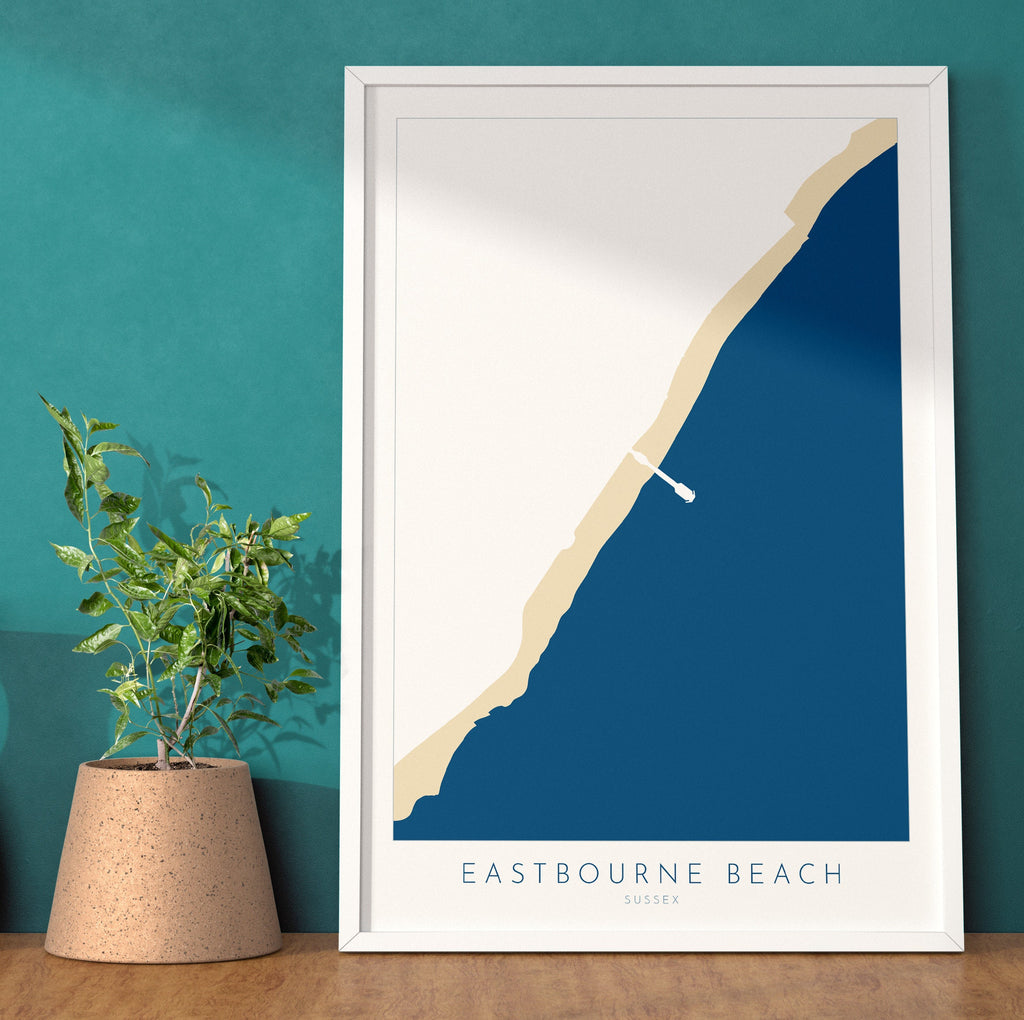 Eastbourne Beach Art - Eastbourne Map, Eastbourne Pier, Eastbourne Art, Sussex Coast, Sussex Map, Travel Print, Sussex Art