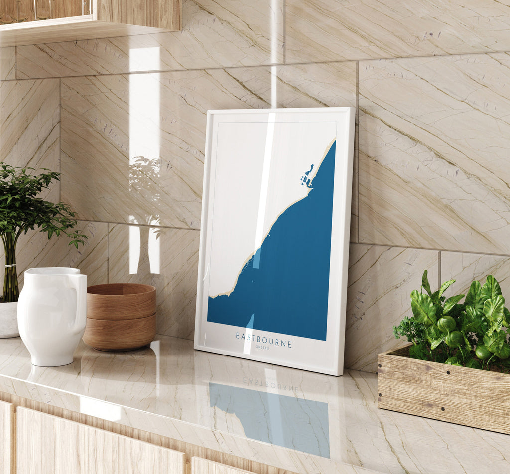 Eastbourne Map - Eastbourne Art, Eastbourne Pier, Beachy Head, Sovereign Harbour, Sussex Coast, Sussex Map, Travel Print, Sussex Art