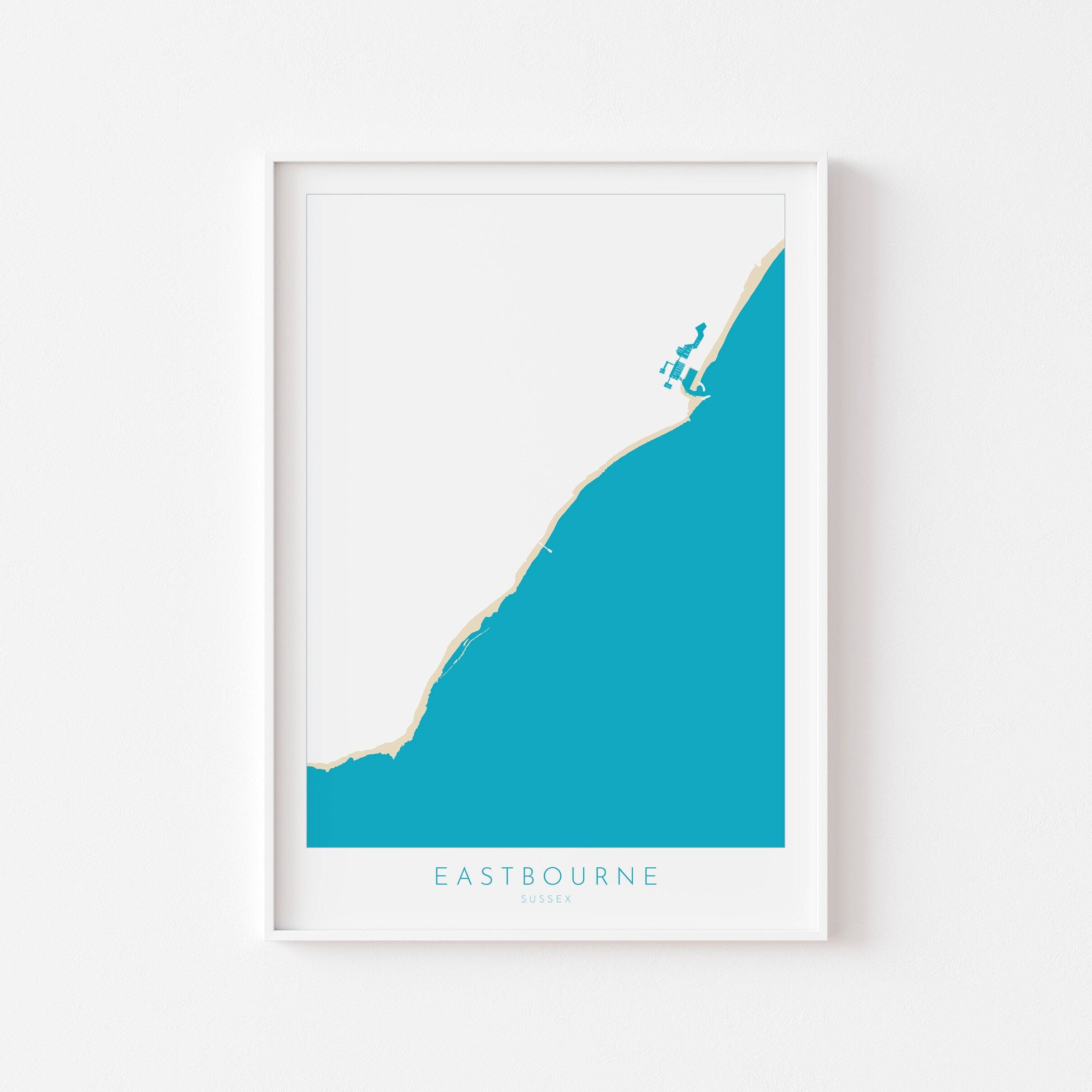 Eastbourne Map - Eastbourne Art, Eastbourne Pier, Beachy Head, Sovereign Harbour, Sussex Coast, Sussex Map, Travel Print, Sussex Art