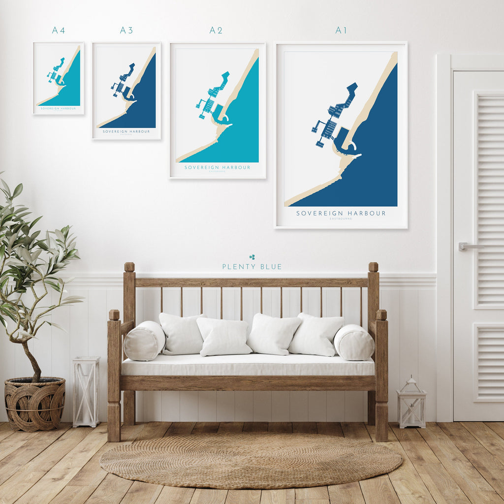 Sovereign Harbour Map Art - Eastbourne Map, Eastbourne Art, Eastbourne Pier, Sussex Coast, Sussex Map, Travel Print, Sussex Art
