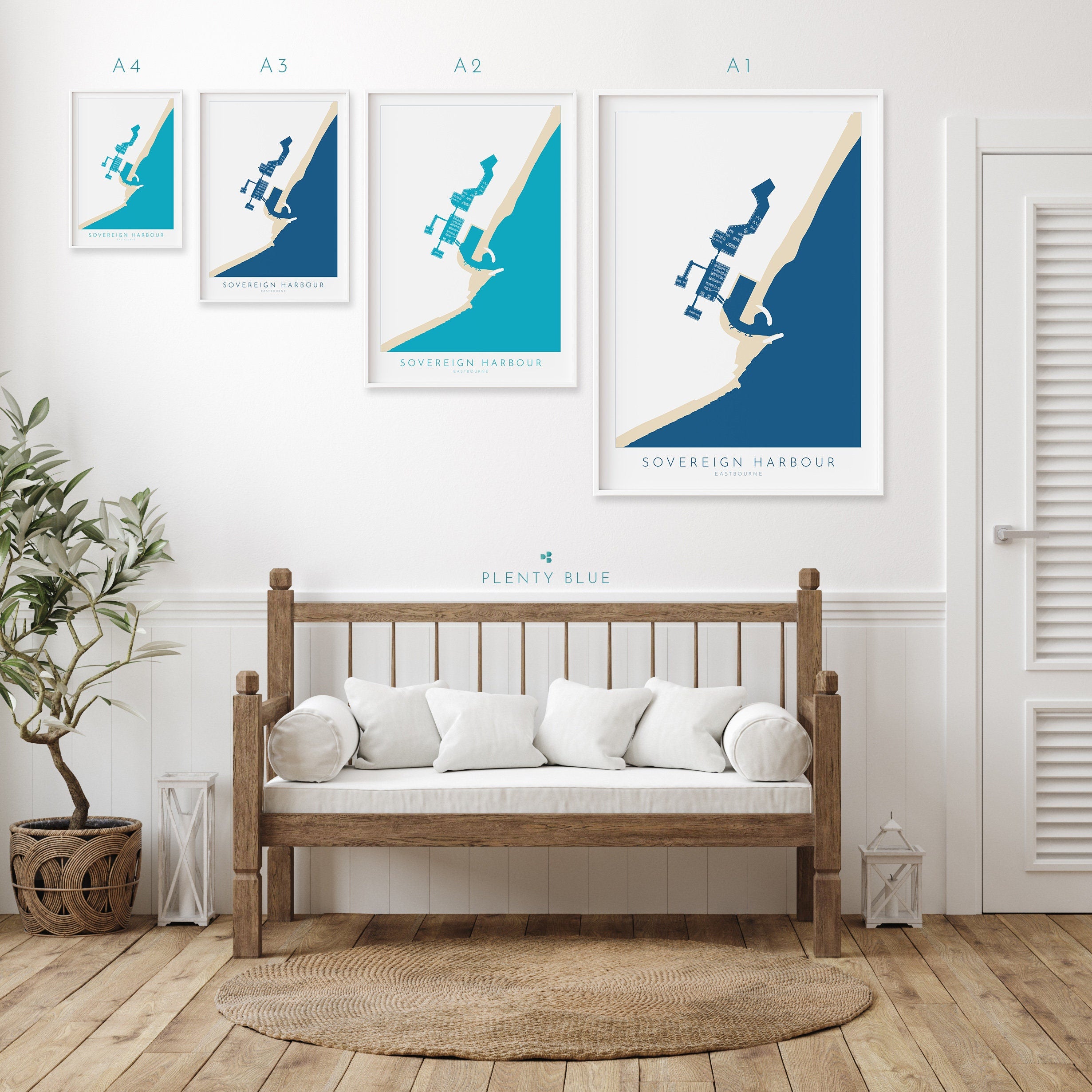 Sovereign Harbour Map Art - Eastbourne Map, Eastbourne Art, Eastbourne Pier, Sussex Coast, Sussex Map, Travel Print, Sussex Art