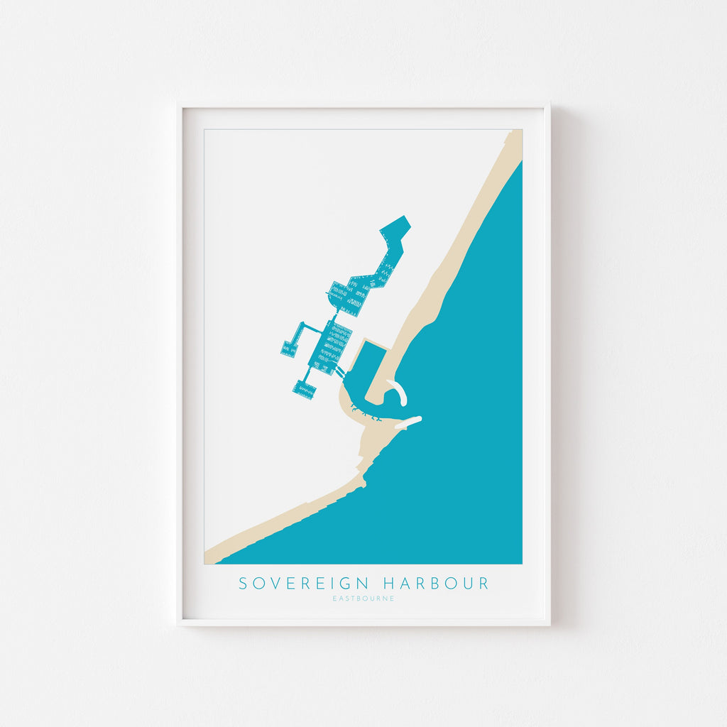 Sovereign Harbour Map Art - Eastbourne Map, Eastbourne Art, Eastbourne Pier, Sussex Coast, Sussex Map, Travel Print, Sussex Art