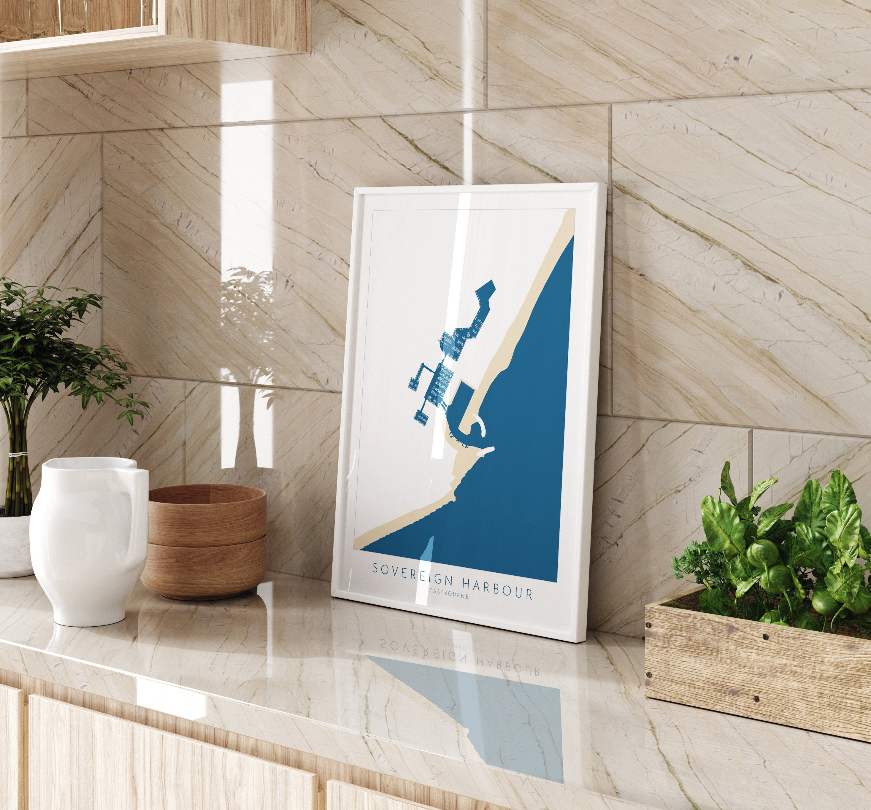 Sovereign Harbour Map Art - Eastbourne Map, Eastbourne Art, Eastbourne Pier, Sussex Coast, Sussex Map, Travel Print, Sussex Art