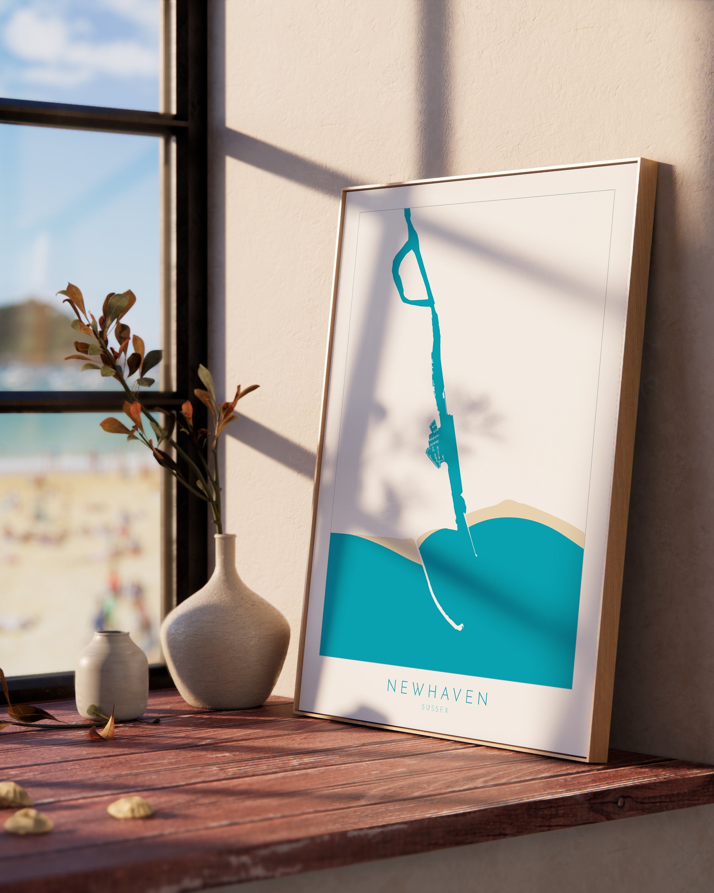 Newhaven Map Art - Newhaven Sussex Art, River Ouse Map, Newhaven Beach, Newhaven Harbour, Sussex Coast, Sussex Map, Travel Print, Sussex Art