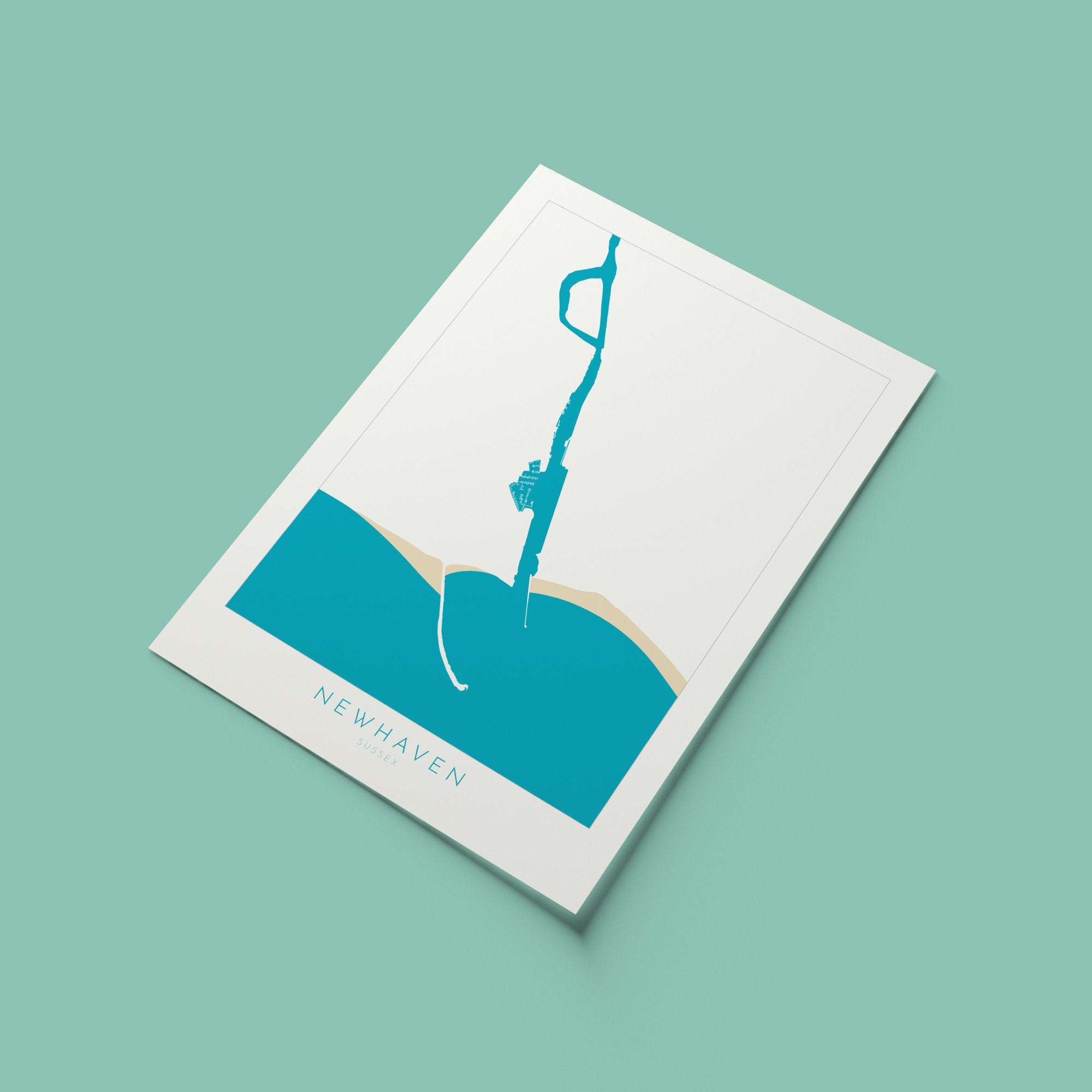 Newhaven Map Art - Newhaven Sussex Art, River Ouse Map, Newhaven Beach, Newhaven Harbour, Sussex Coast, Sussex Map, Travel Print, Sussex Art