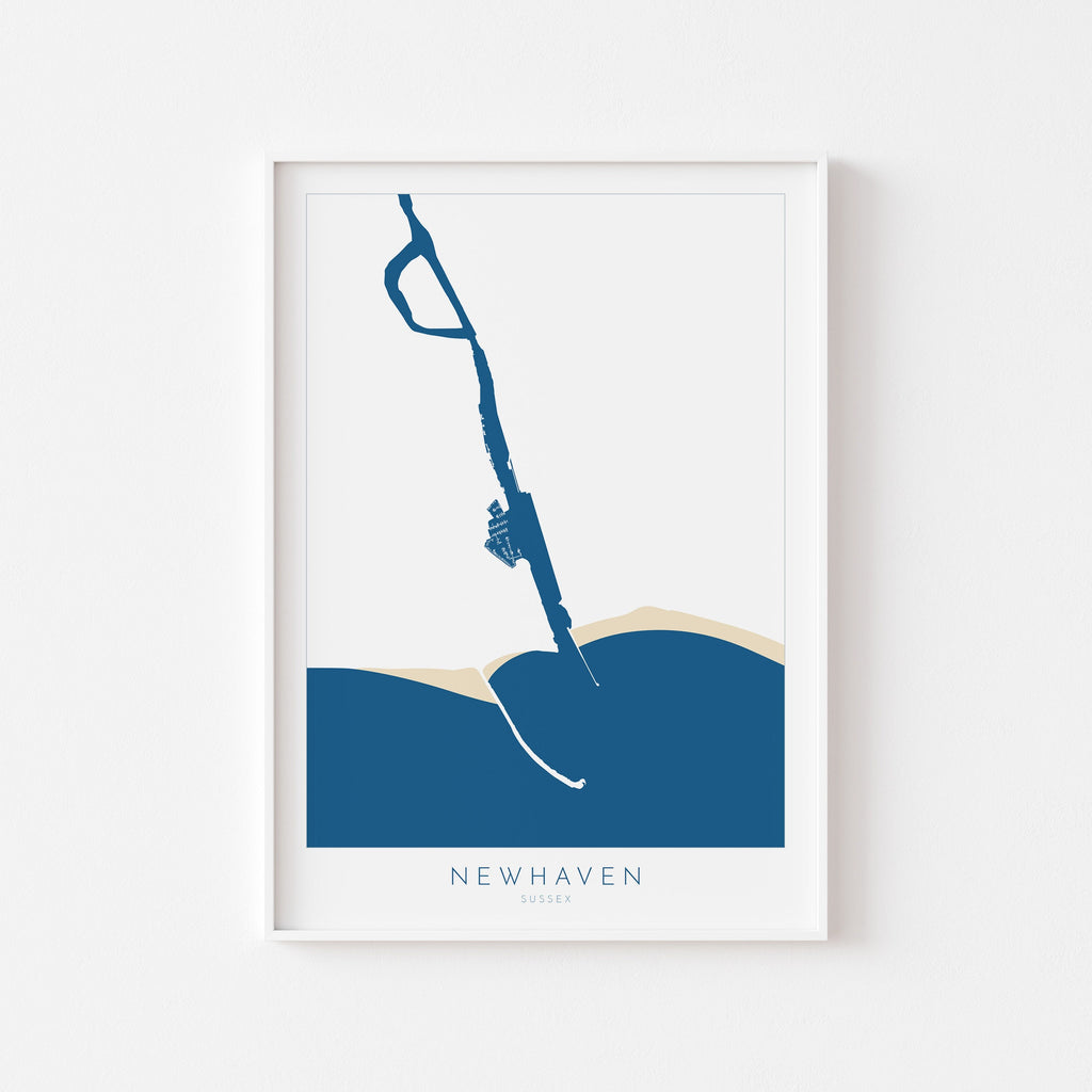 Newhaven Map Art - Newhaven Sussex Art, River Ouse Map, Newhaven Beach, Newhaven Harbour, Sussex Coast, Sussex Map, Travel Print, Sussex Art