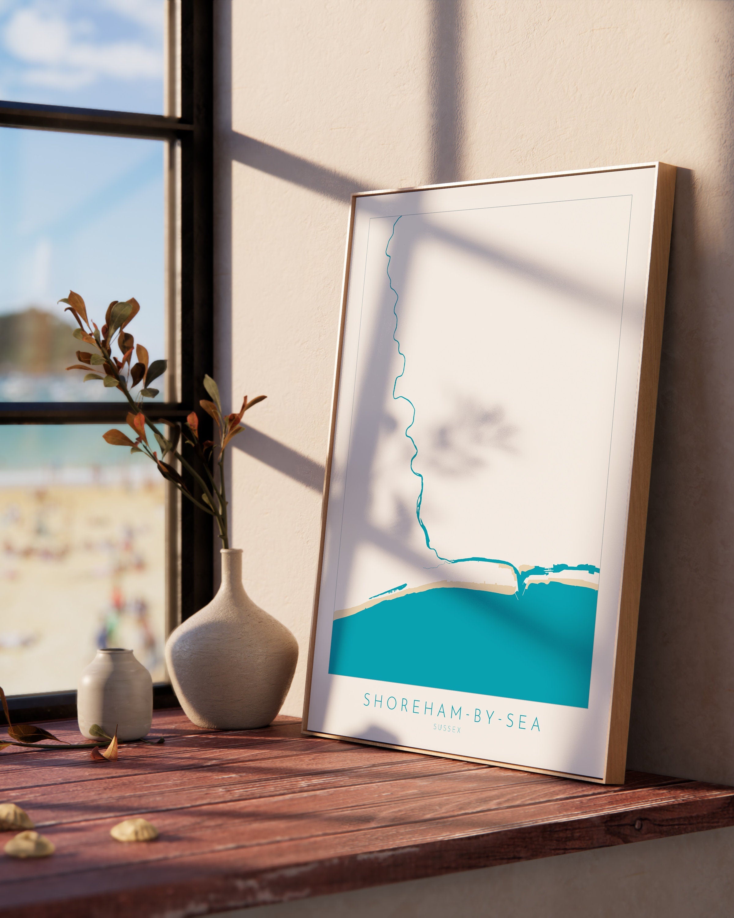 Shoreham-by-Sea Map - Shoreham by sea Art, River Adur Map, Shoreham Beach, Southwick, Brighton, Sussex Map, Travel Print, Sussex Art