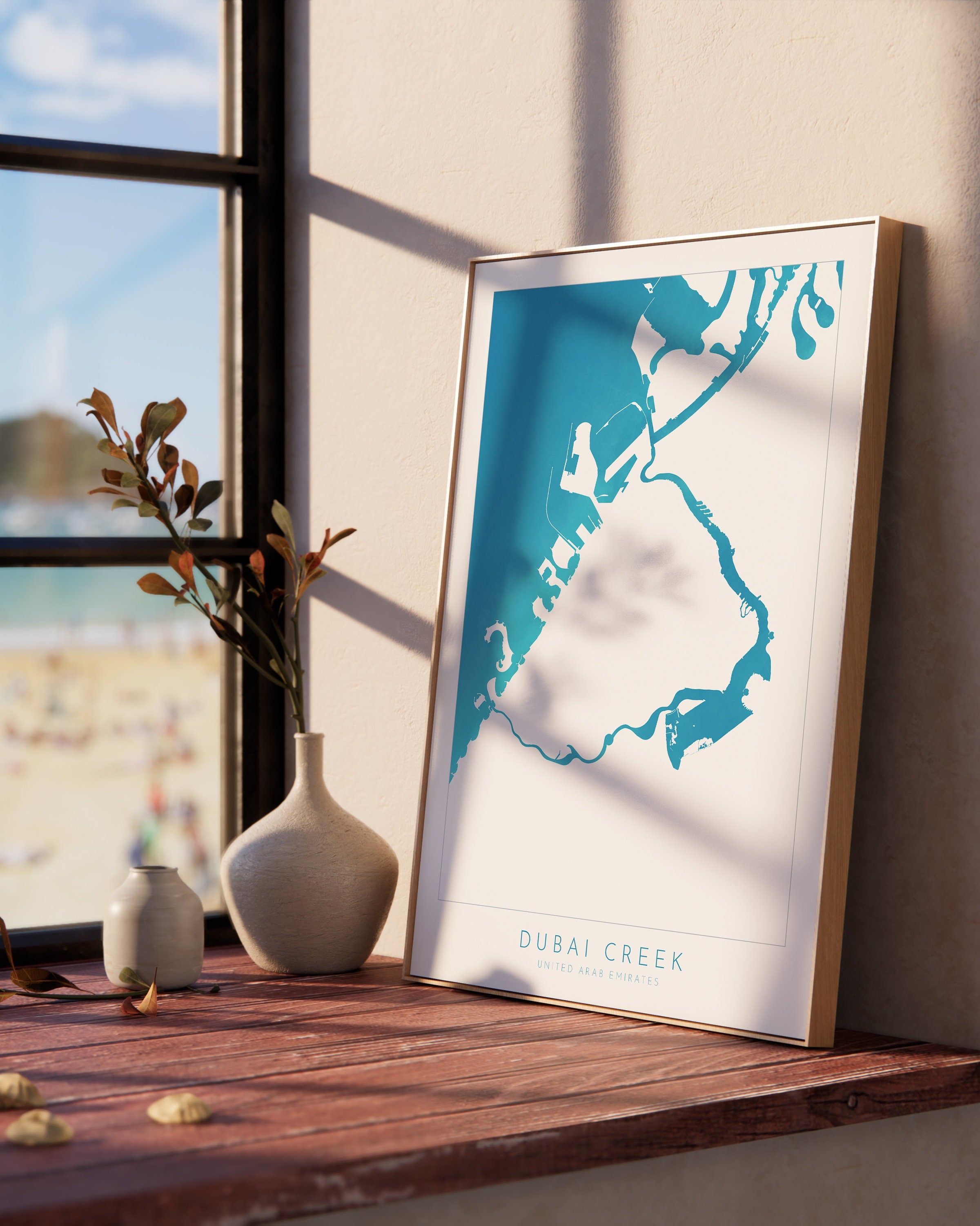 Dubai Creek Map Art - Dubai Map, Dubai Art, UAE Art, Dubai Poster, Vida Creek, Travel Poster, River Art, Coastal Art