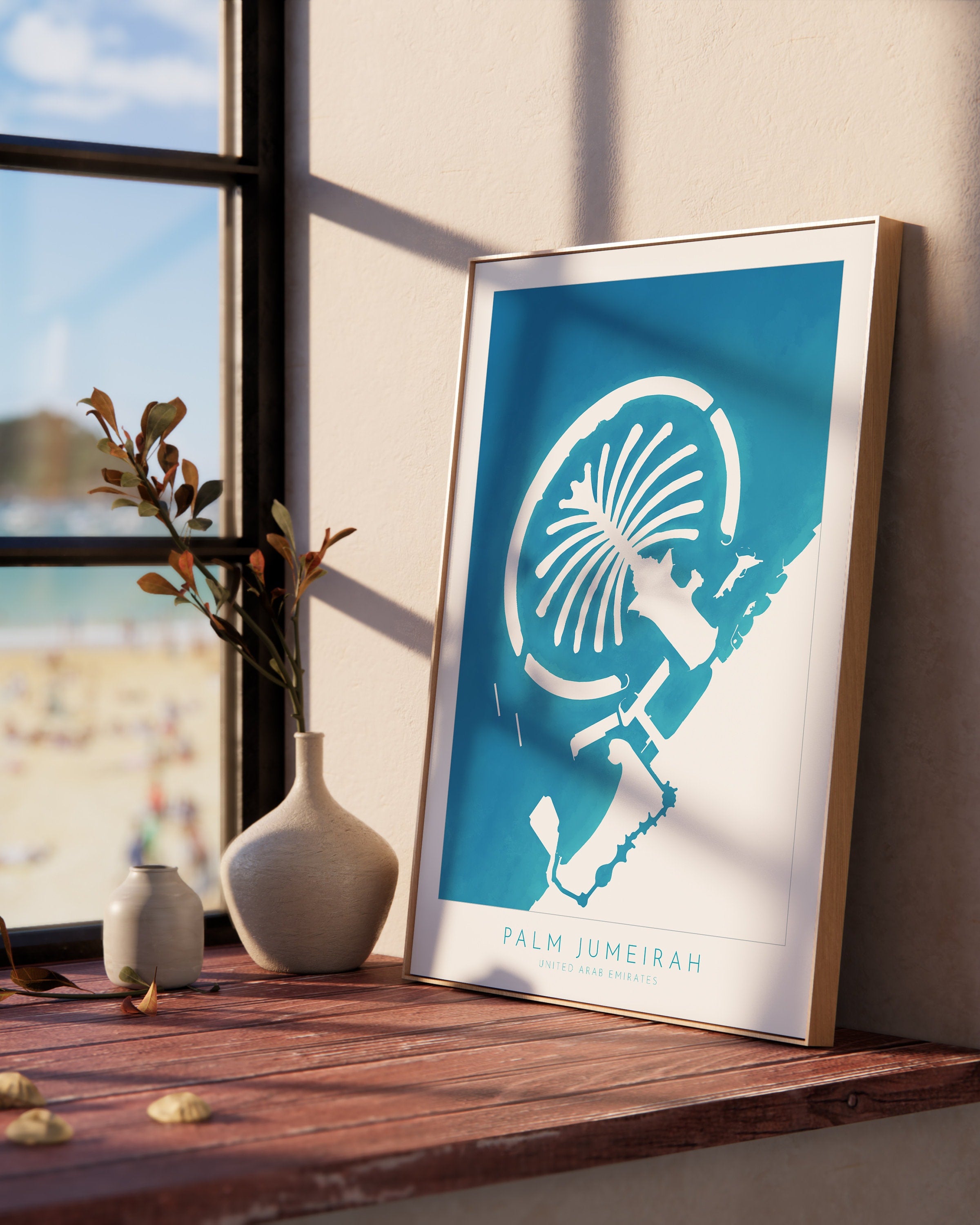 The Palm Dubai Art - Palm Jumeirah Map, Dubai Map, Dubai Art, Dubai Poster, UAE, United Arab Emirates, Travel Poster