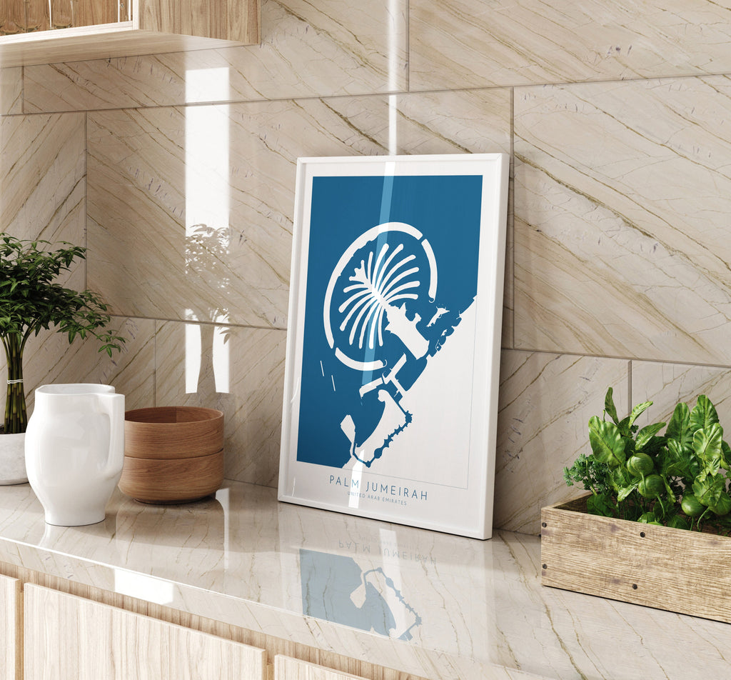 The Palm Dubai Art - Palm Jumeirah Map, Dubai Map, Dubai Art, Dubai Poster, UAE, United Arab Emirates, Travel Poster