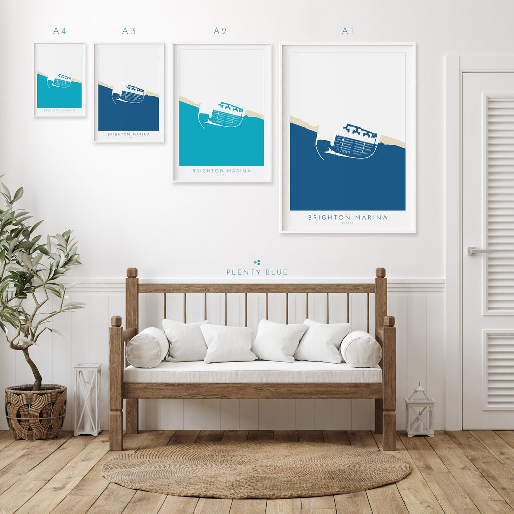 Brighton Marina Art - Brighton Art, Brighton Map, Beach art, Sussex Coast, Sussex Map, Travel Print, Sussex Art