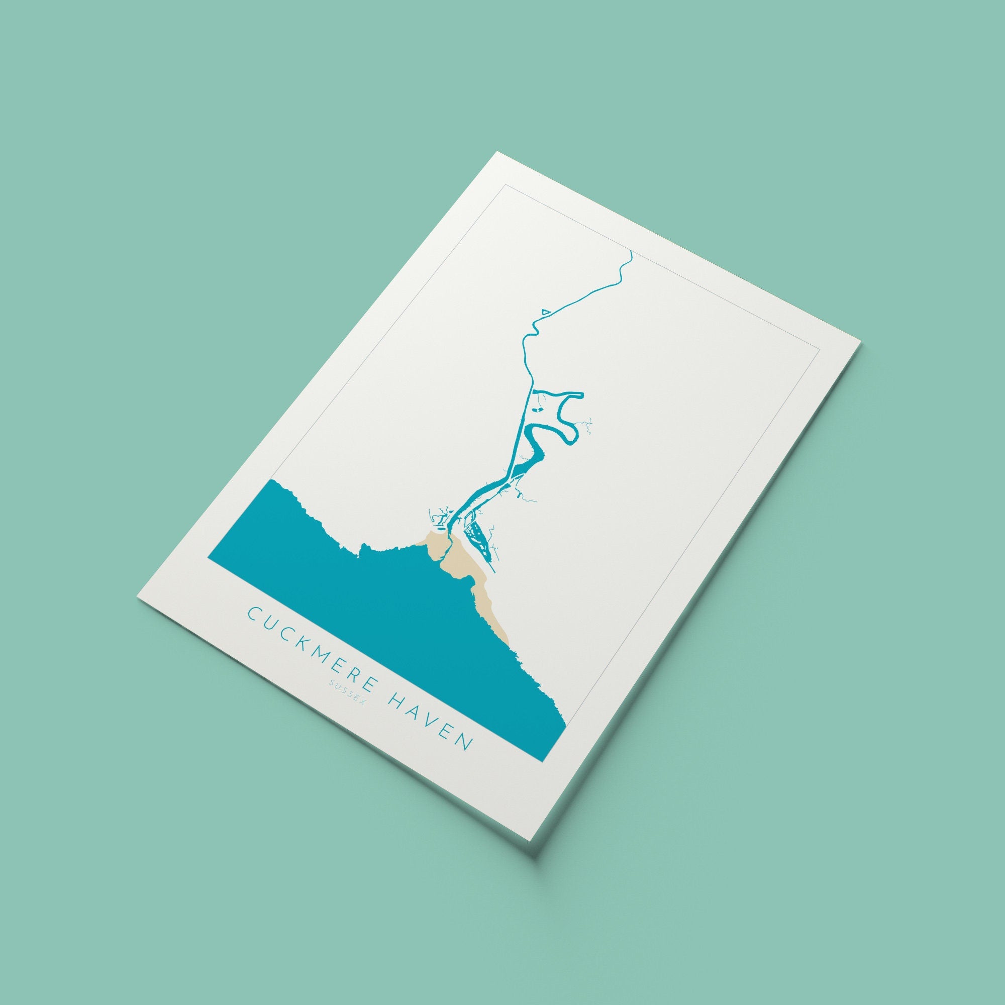 Cuckmere Haven Art - Cuckmere Haven Map, Cuckmere River Map, Seven Sisters, Sussex Coast, Sussex Map, Seaford Map, Travel Print, Sussex Art