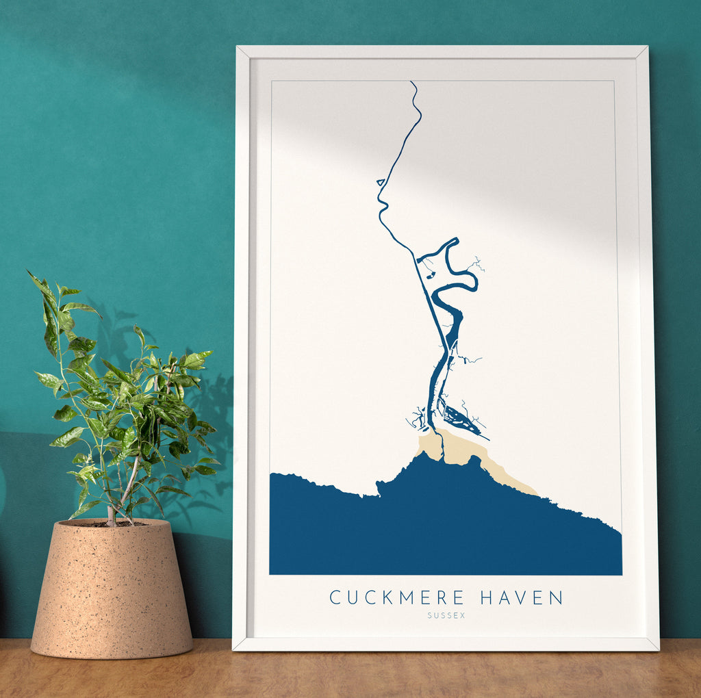 Cuckmere Haven Art - Cuckmere Haven Map, Cuckmere River Map, Seven Sisters, Sussex Coast, Sussex Map, Seaford Map, Travel Print, Sussex Art