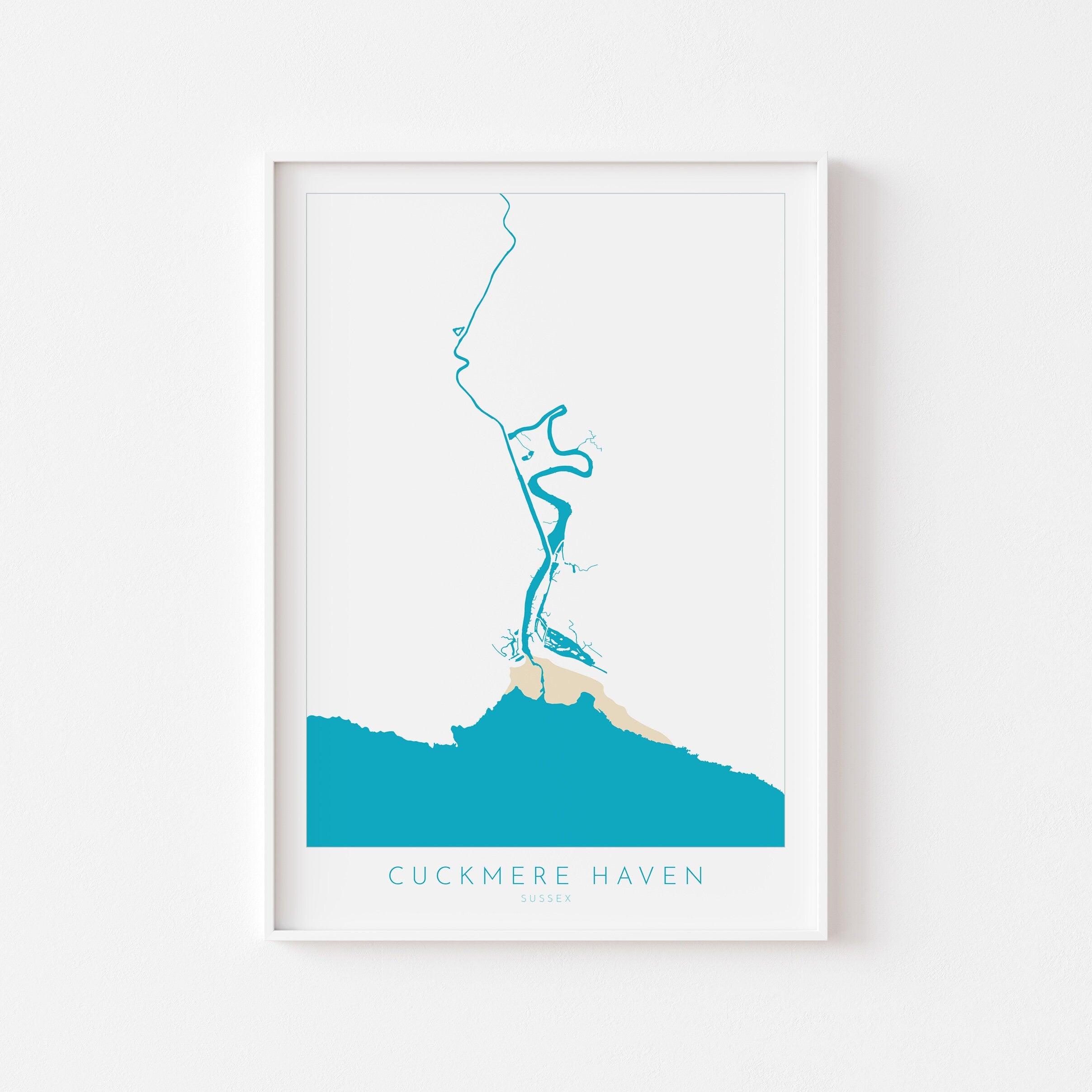 Cuckmere Haven Art - Cuckmere Haven Map, Cuckmere River Map, Seven Sisters, Sussex Coast, Sussex Map, Seaford Map, Travel Print, Sussex Art