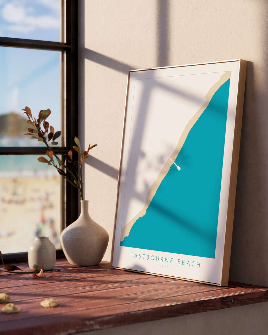 Eastbourne Beach Art - Eastbourne Map, Eastbourne Pier, Eastbourne Art, Sussex Coast, Sussex Map, Travel Print, Sussex Art