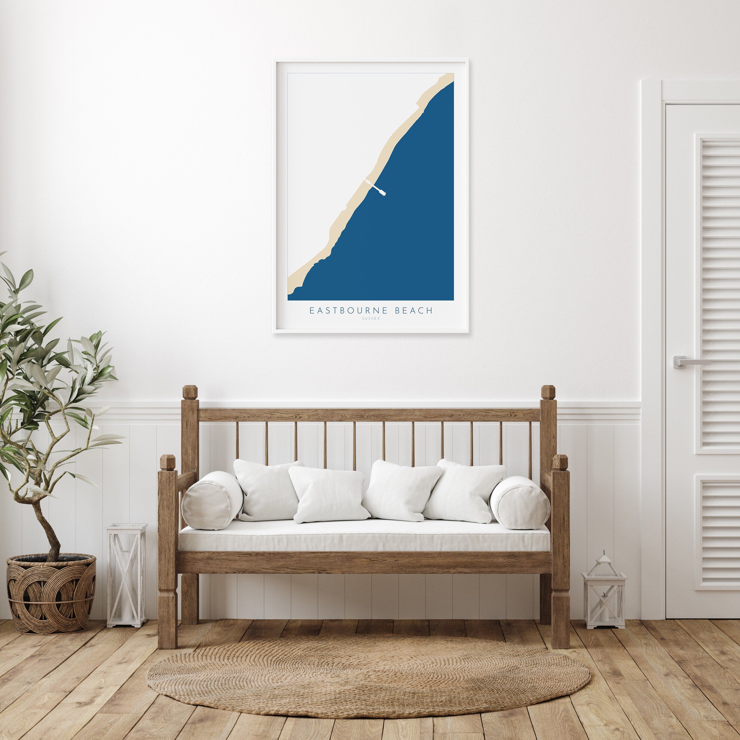 Eastbourne Beach Art - Eastbourne Map, Eastbourne Pier, Eastbourne Art, Sussex Coast, Sussex Map, Travel Print, Sussex Art