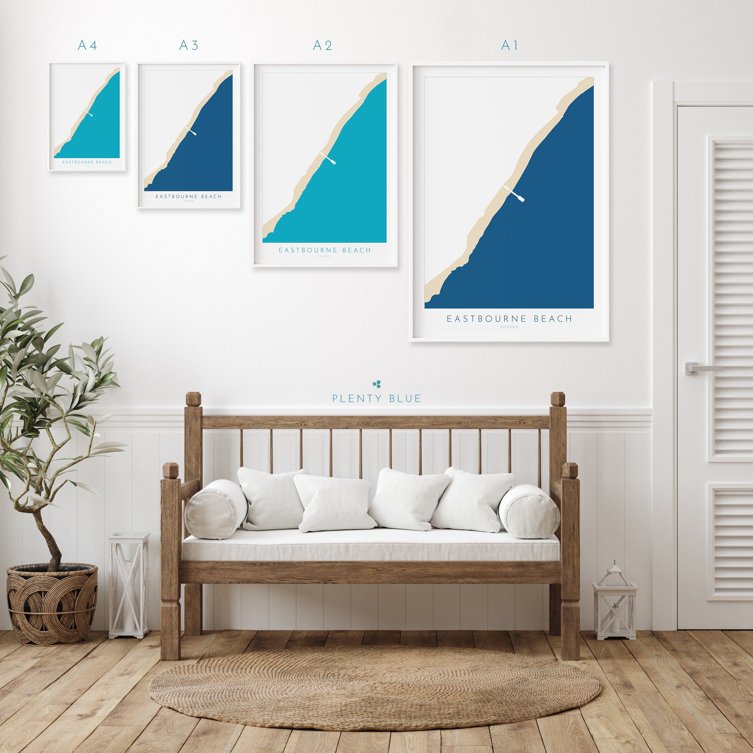 Eastbourne Beach Art - Eastbourne Map, Eastbourne Pier, Eastbourne Art, Sussex Coast, Sussex Map, Travel Print, Sussex Art