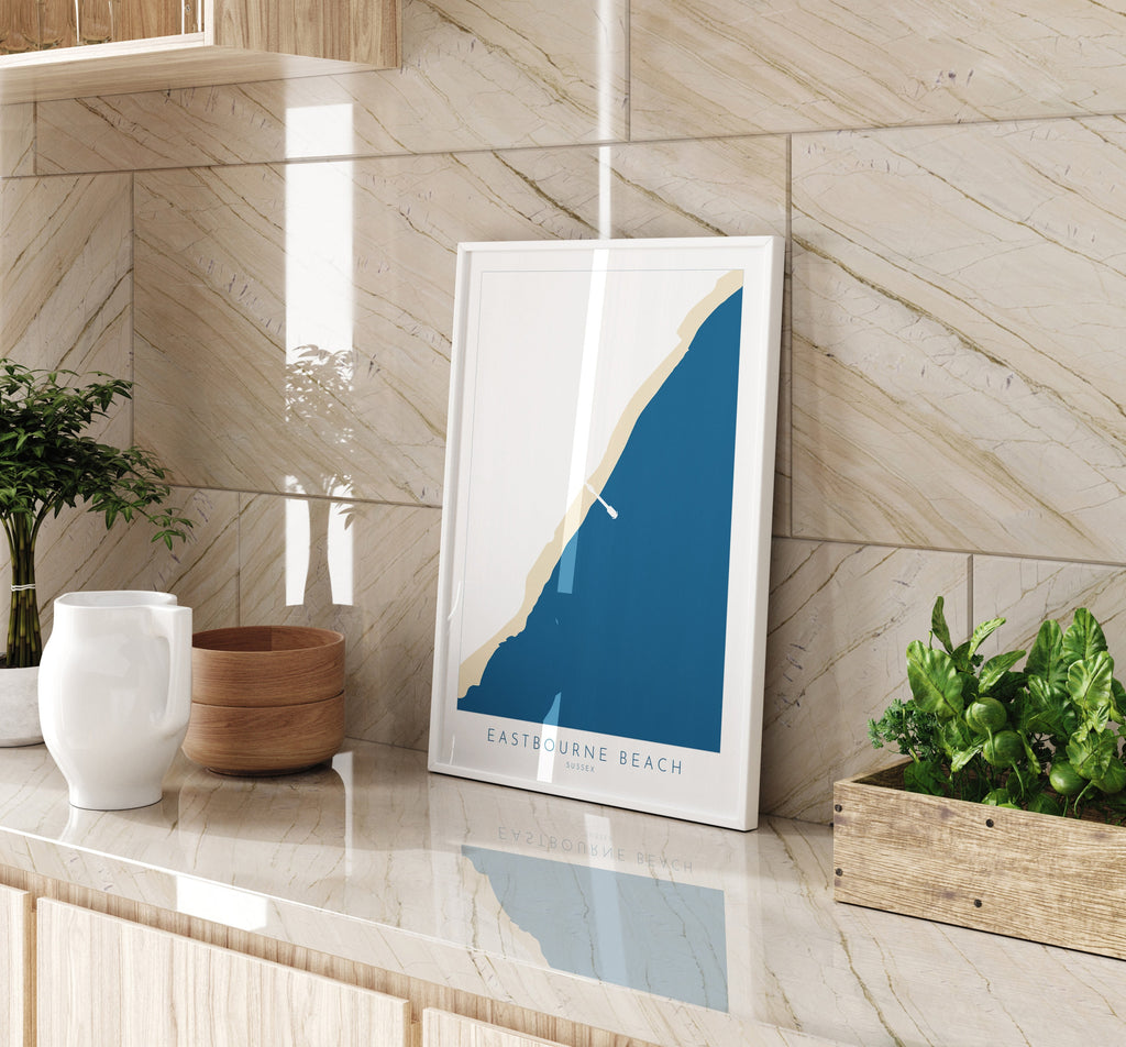 Eastbourne Beach Art - Eastbourne Map, Eastbourne Pier, Eastbourne Art, Sussex Coast, Sussex Map, Travel Print, Sussex Art