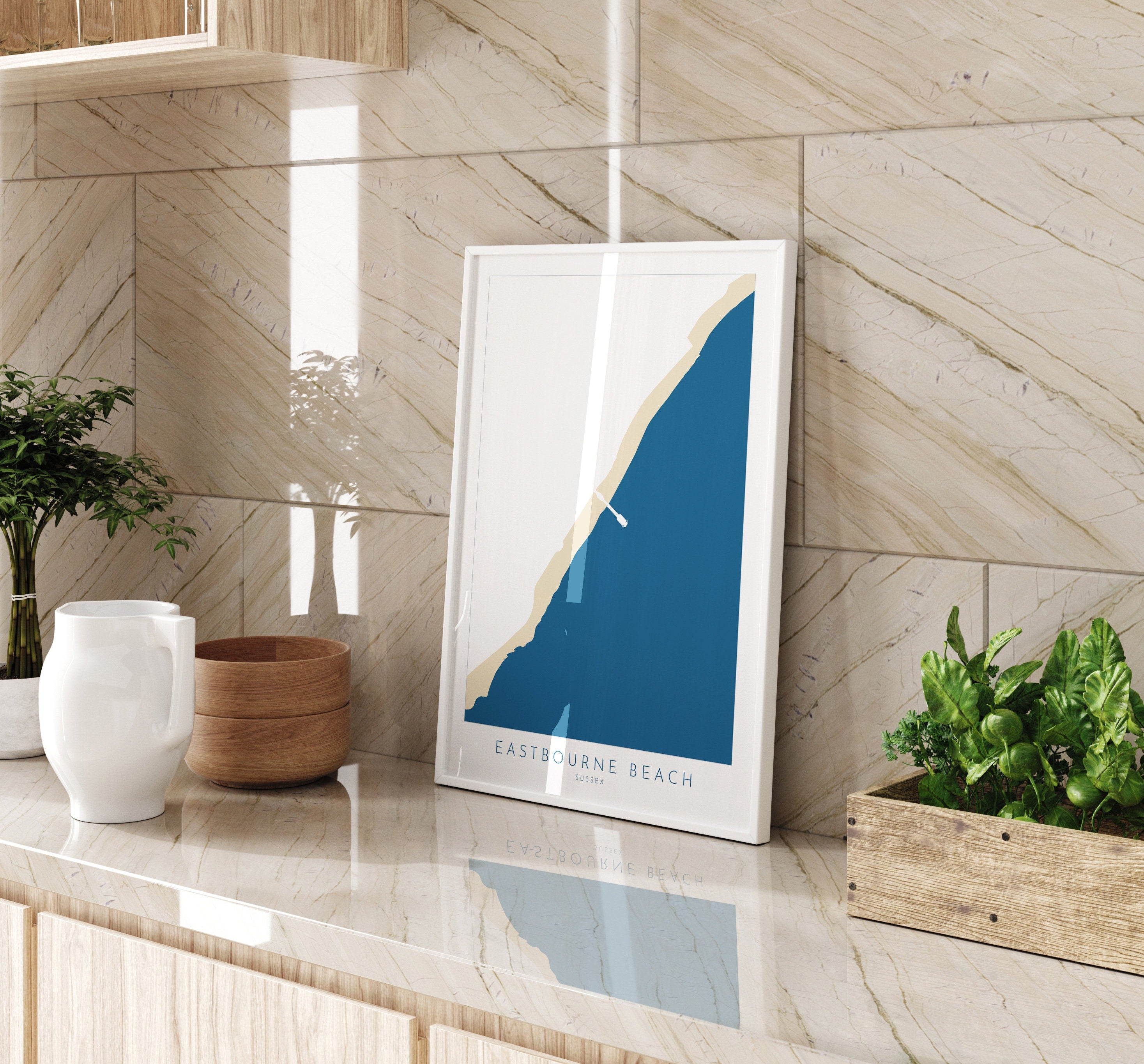 Eastbourne Beach Art - Eastbourne Map, Eastbourne Pier, Eastbourne Art, Sussex Coast, Sussex Map, Travel Print, Sussex Art