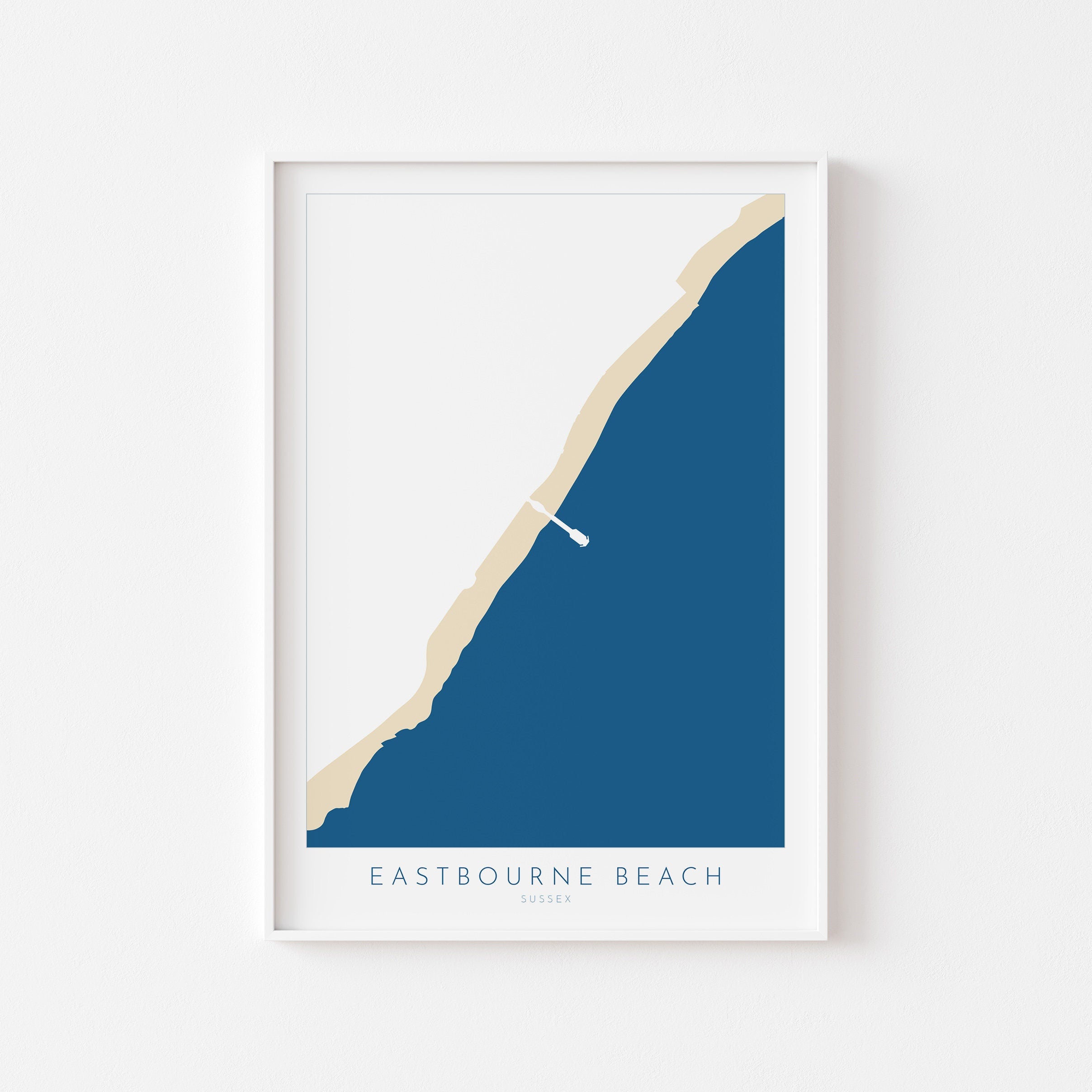 Eastbourne Beach Art - Eastbourne Map, Eastbourne Pier, Eastbourne Art, Sussex Coast, Sussex Map, Travel Print, Sussex Art