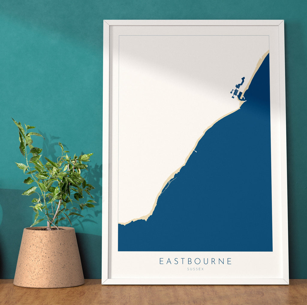 Eastbourne Map - Eastbourne Art, Eastbourne Pier, Beachy Head, Sovereign Harbour, Sussex Coast, Sussex Map, Travel Print, Sussex Art