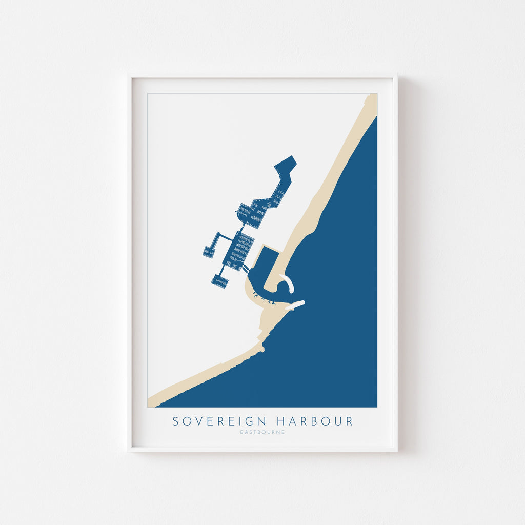 Sovereign Harbour Map Art - Eastbourne Map, Eastbourne Art, Eastbourne Pier, Sussex Coast, Sussex Map, Travel Print, Sussex Art