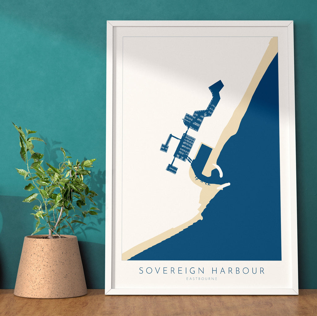Sovereign Harbour Map Art - Eastbourne Map, Eastbourne Art, Eastbourne Pier, Sussex Coast, Sussex Map, Travel Print, Sussex Art