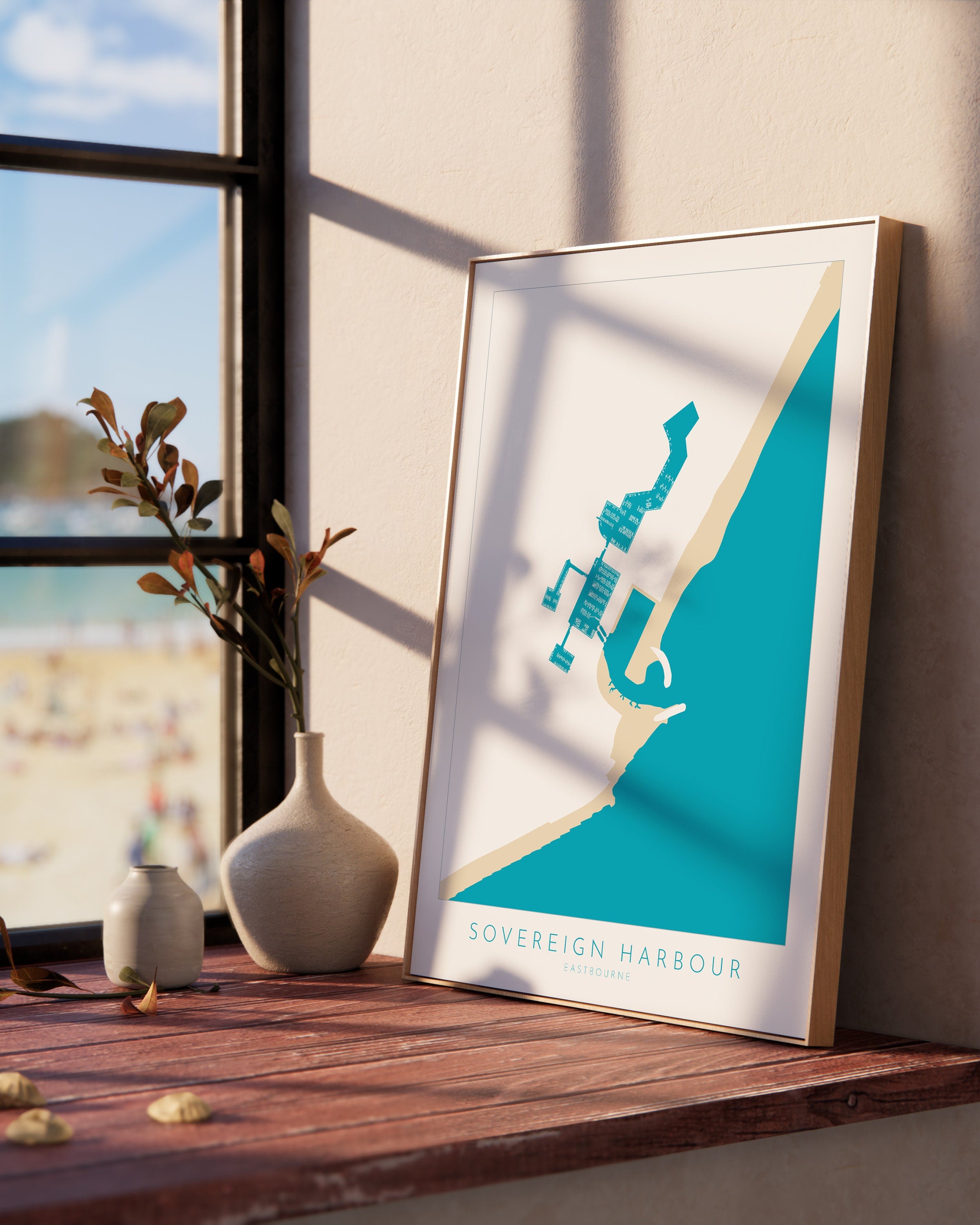 Sovereign Harbour Map Art - Eastbourne Map, Eastbourne Art, Eastbourne Pier, Sussex Coast, Sussex Map, Travel Print, Sussex Art