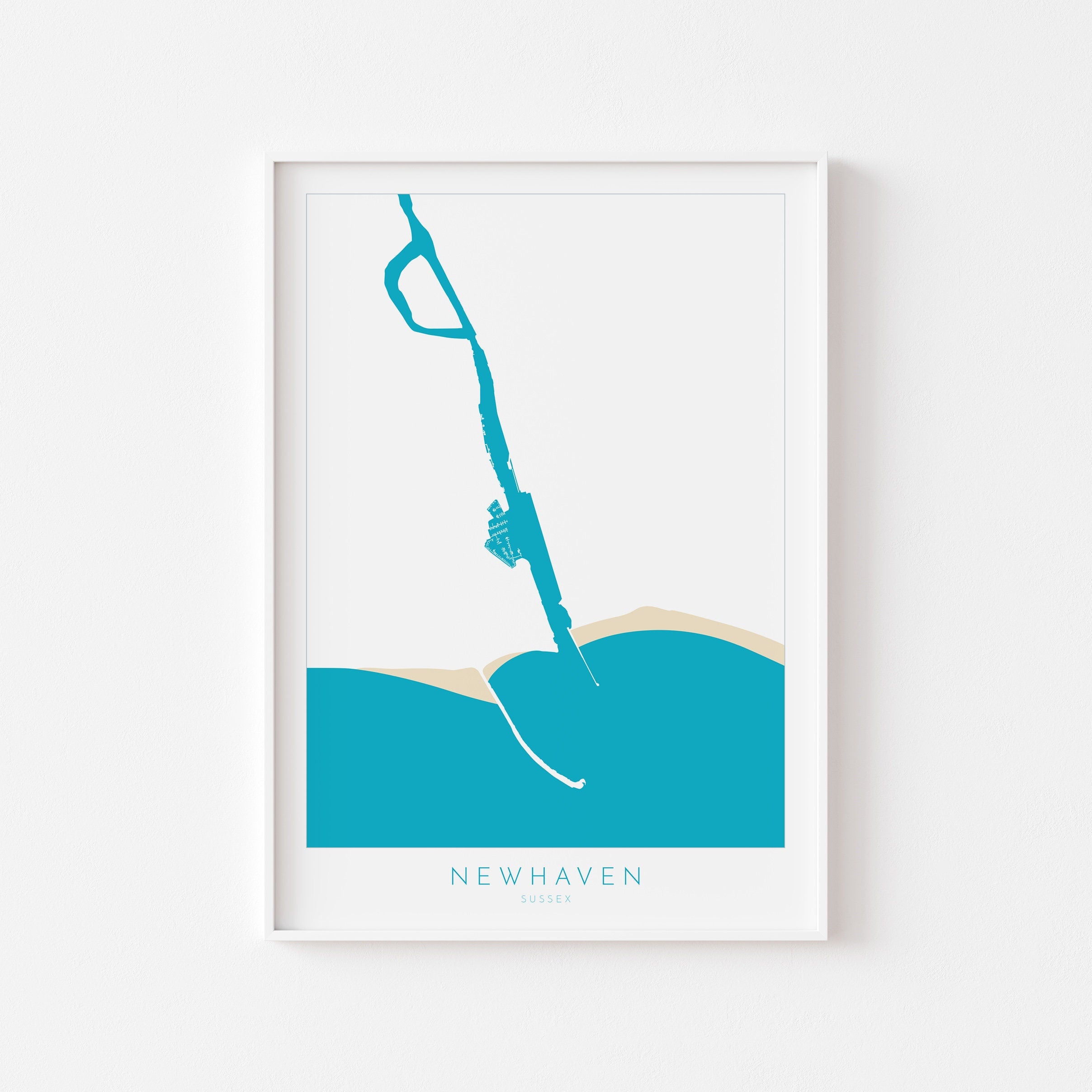 Newhaven Map Art - Newhaven Sussex Art, River Ouse Map, Newhaven Beach, Newhaven Harbour, Sussex Coast, Sussex Map, Travel Print, Sussex Art