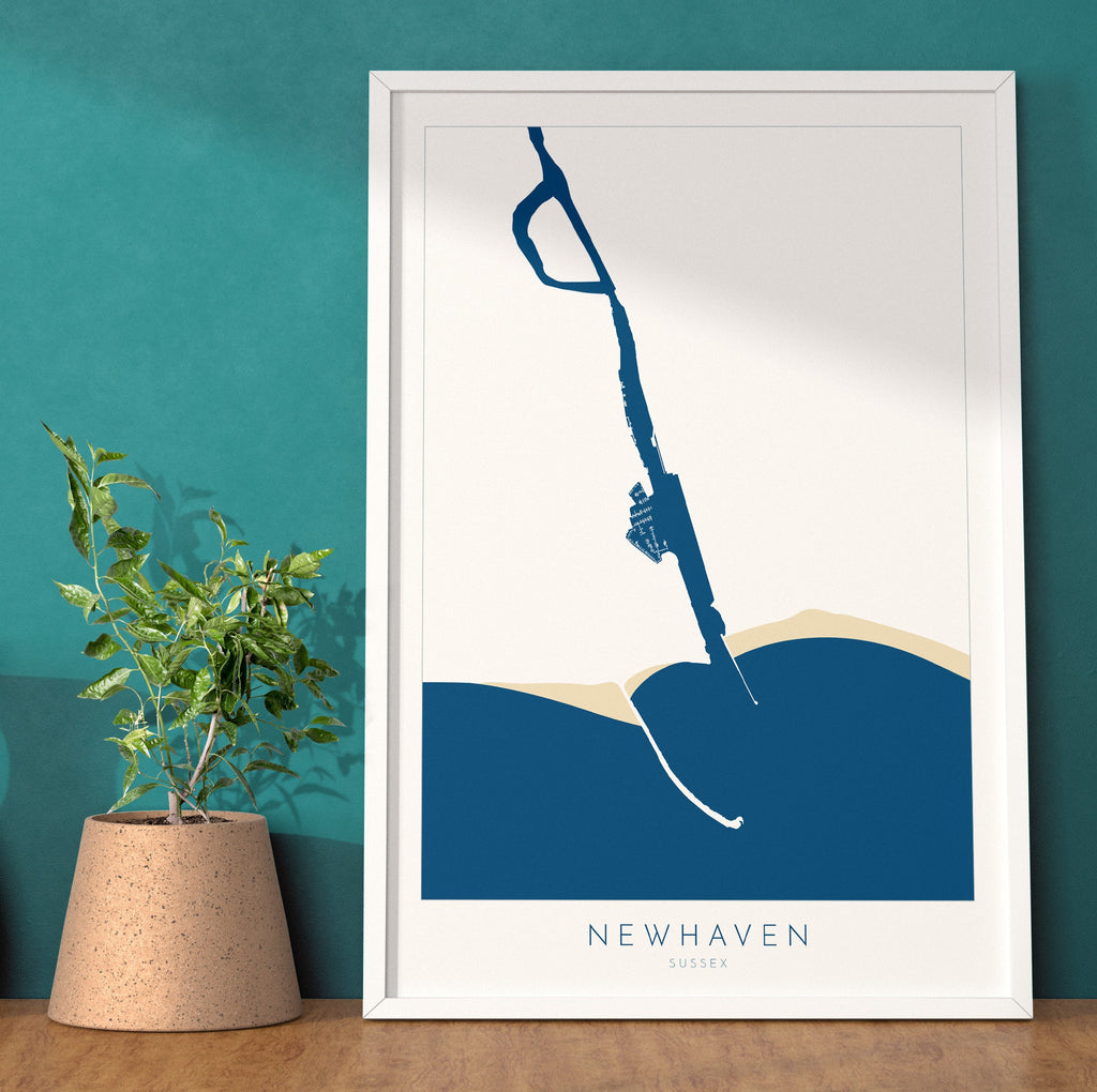 Newhaven Map Art - Newhaven Sussex Art, River Ouse Map, Newhaven Beach, Newhaven Harbour, Sussex Coast, Sussex Map, Travel Print, Sussex Art