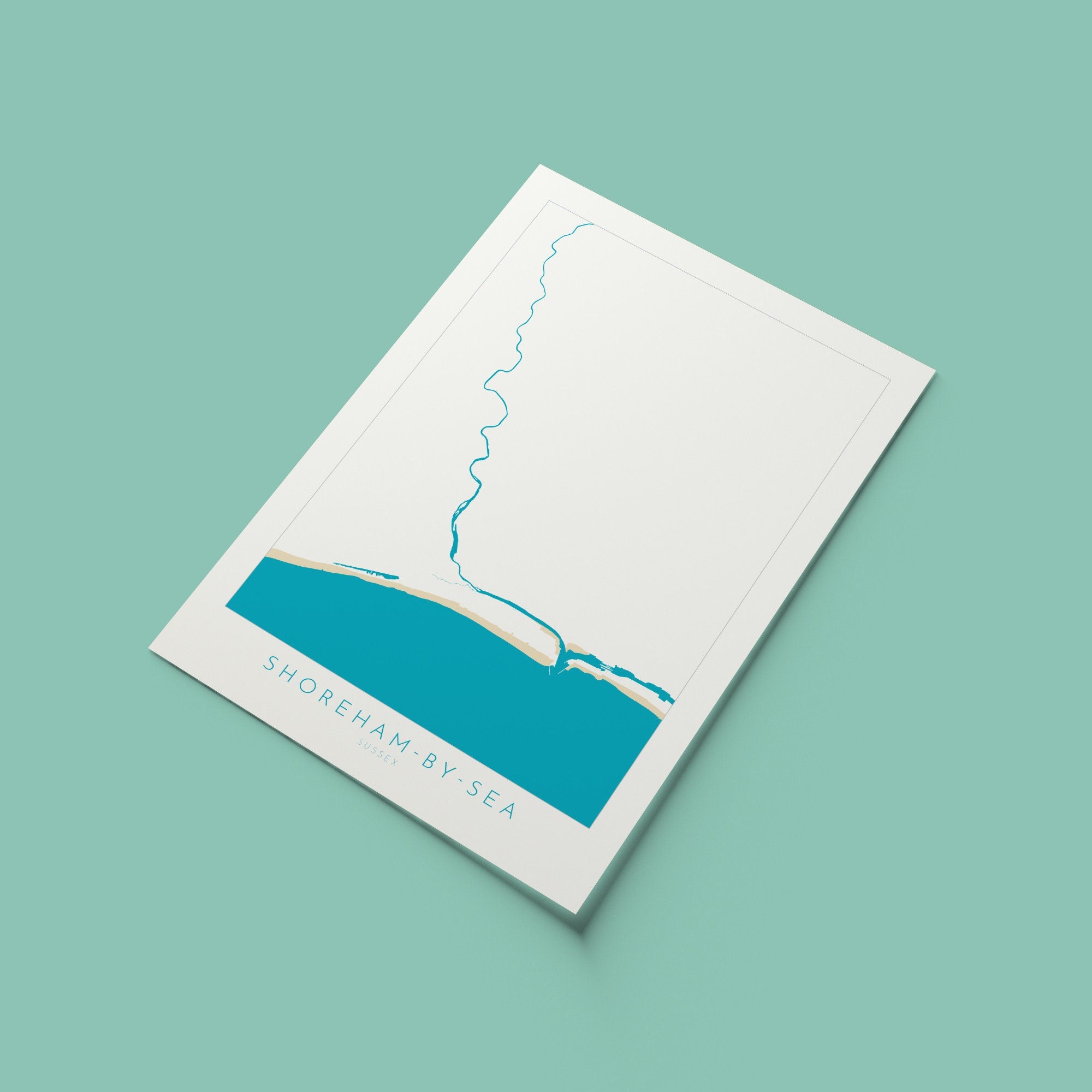 Shoreham-by-Sea Map - Shoreham by sea Art, River Adur Map, Shoreham Beach, Southwick, Brighton, Sussex Map, Travel Print, Sussex Art