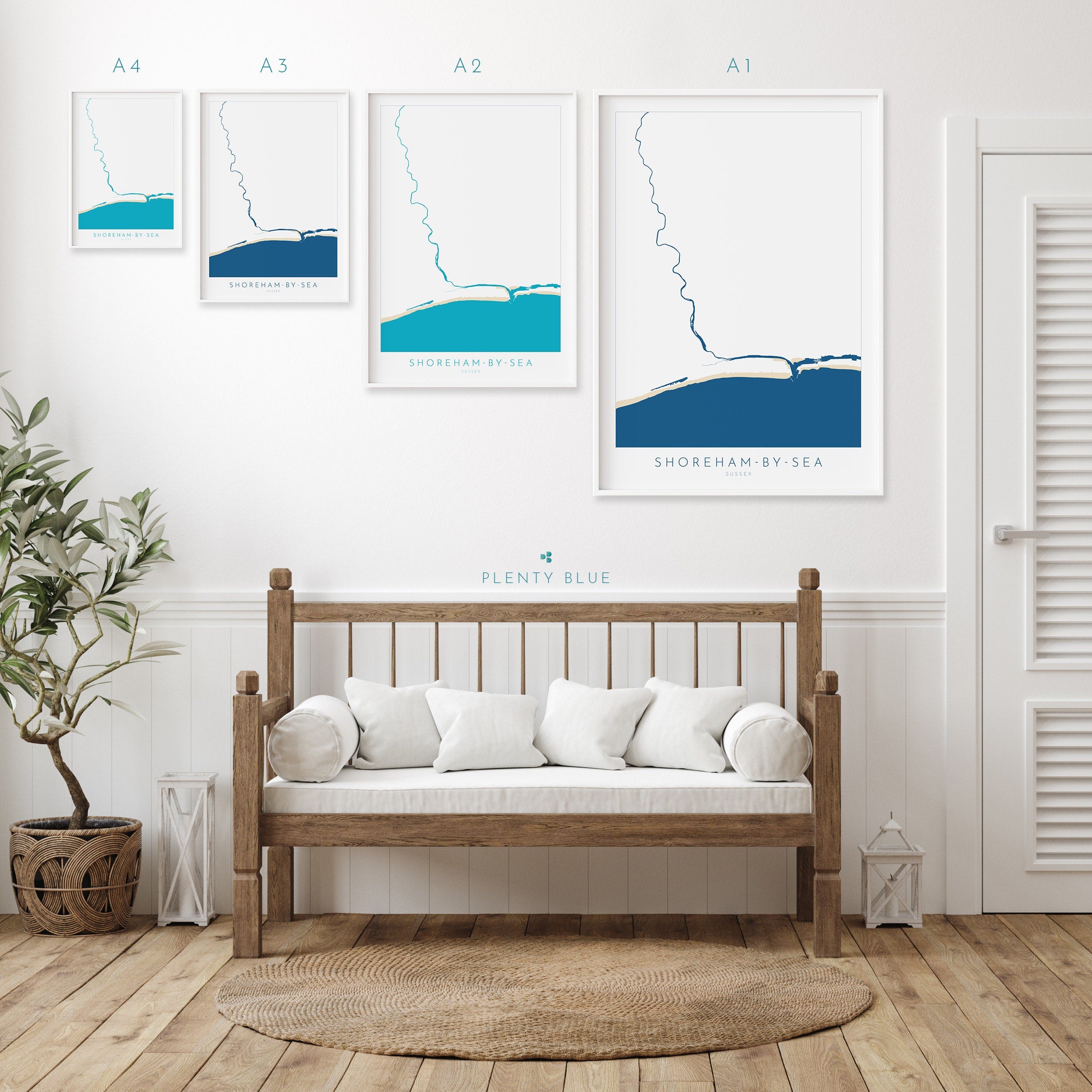 Shoreham-by-Sea Map - Shoreham by sea Art, River Adur Map, Shoreham Beach, Southwick, Brighton, Sussex Map, Travel Print, Sussex Art