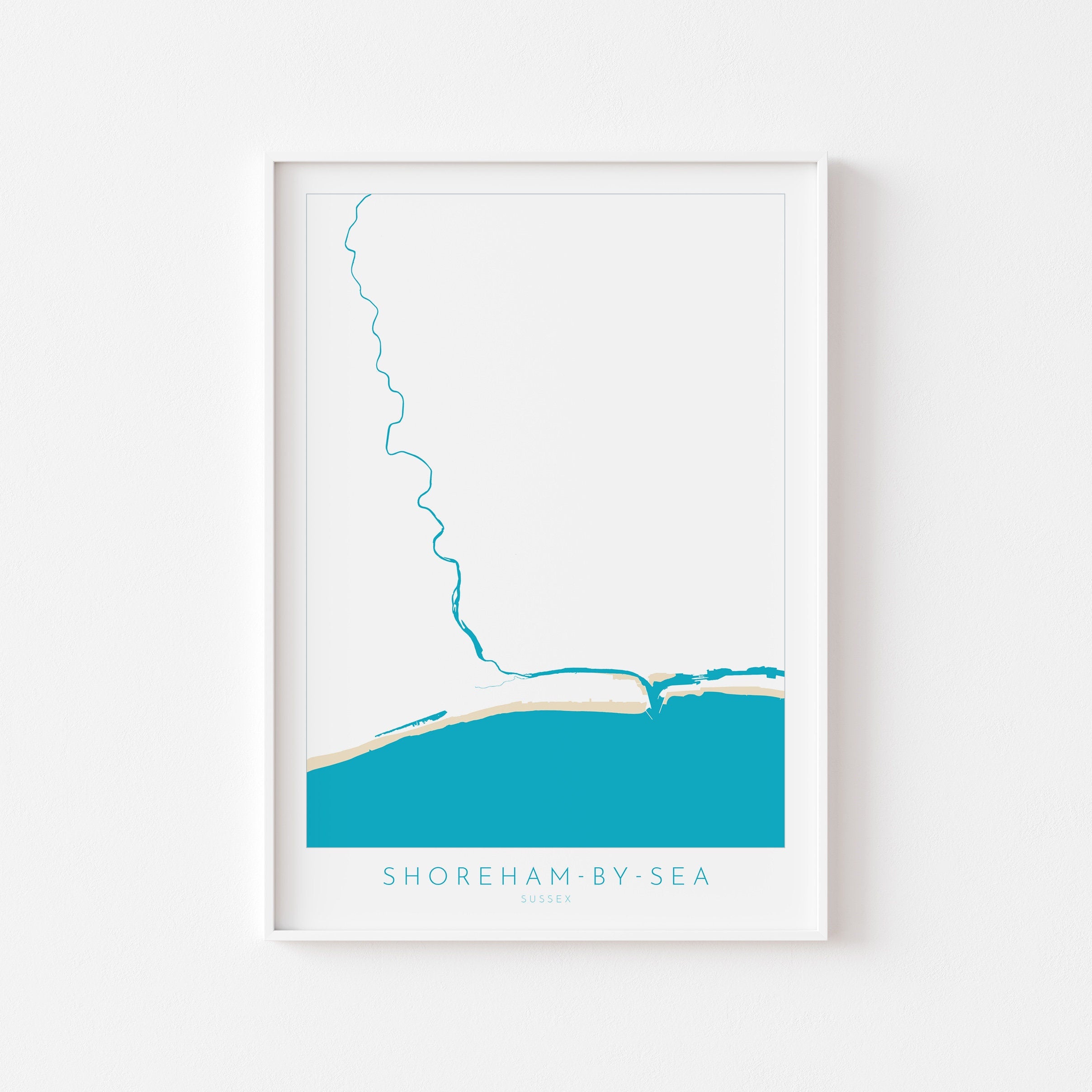 Shoreham-by-Sea Map - Shoreham by sea Art, River Adur Map, Shoreham Beach, Southwick, Brighton, Sussex Map, Travel Print, Sussex Art
