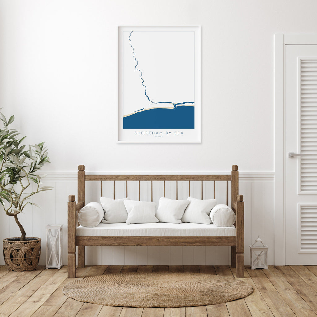Shoreham-by-Sea Map - Shoreham by sea Art, River Adur Map, Shoreham Beach, Southwick, Brighton, Sussex Map, Travel Print, Sussex Art