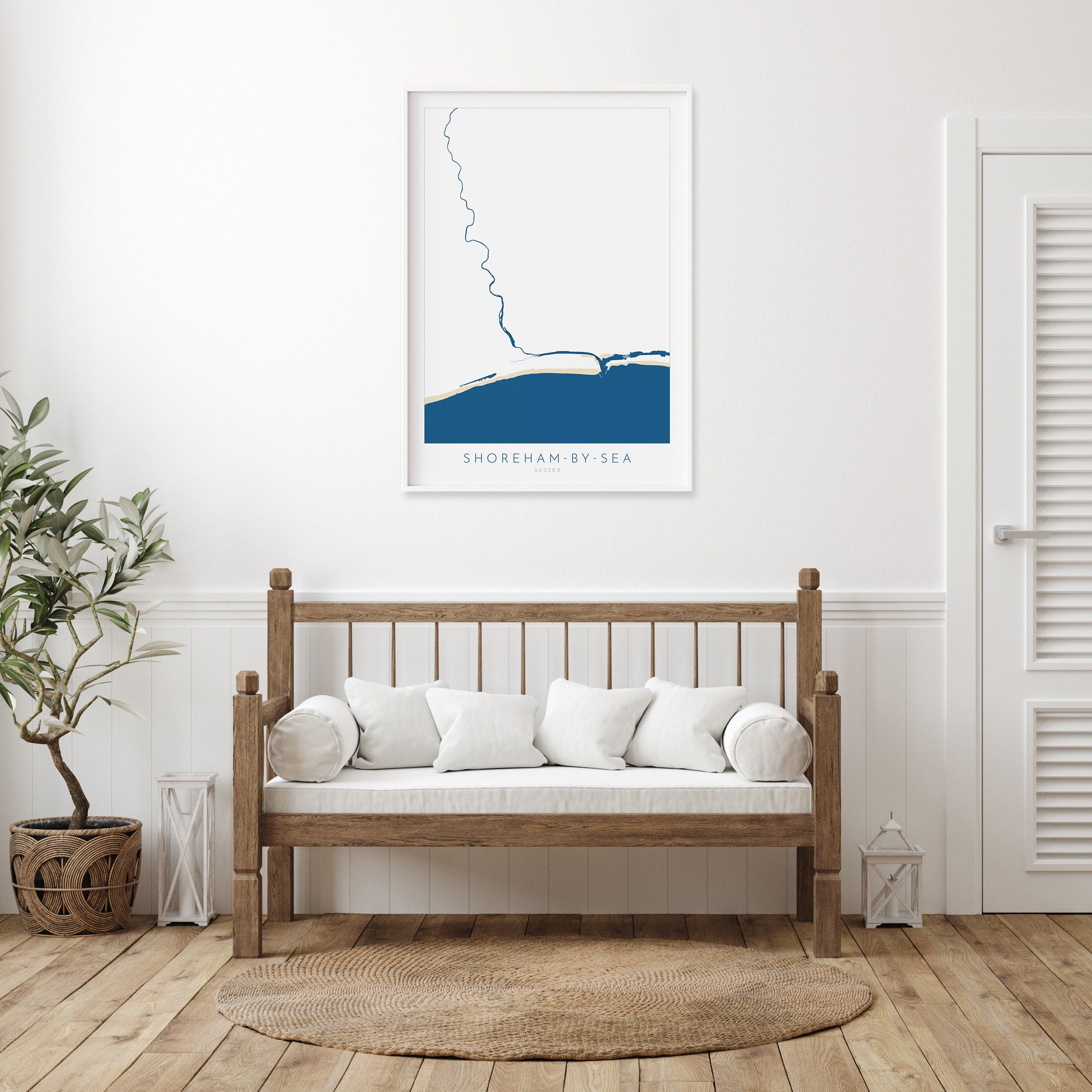 Shoreham-by-Sea Map - Shoreham by sea Art, River Adur Map, Shoreham Beach, Southwick, Brighton, Sussex Map, Travel Print, Sussex Art